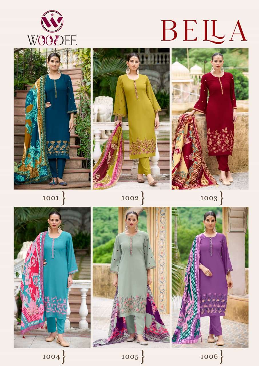 WOODEE BELLA RAYON FANCY EMBROIDERY WORKS LADIES KURTI COMBO SET 