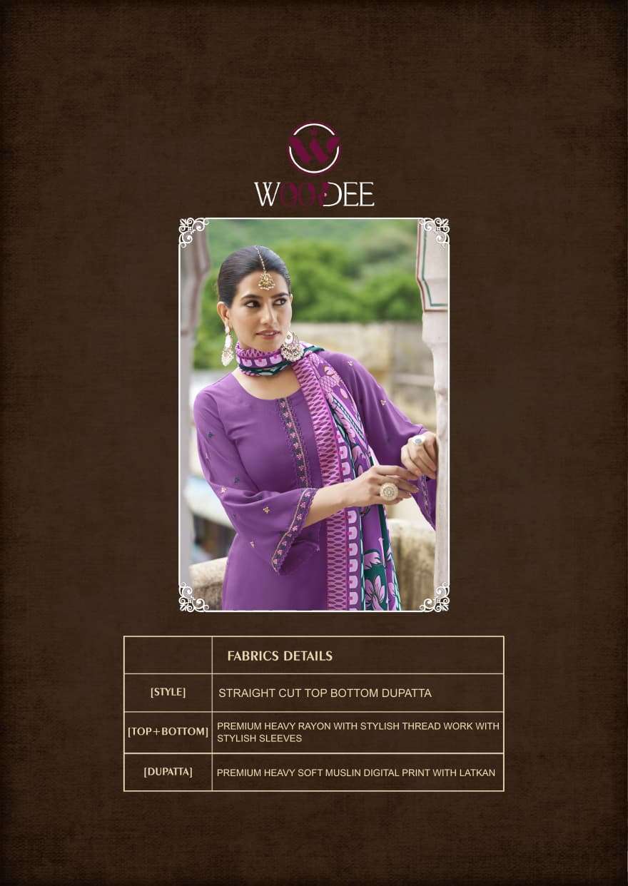 WOODEE BELLA RAYON FANCY EMBROIDERY WORKS LADIES KURTI COMBO SET 
