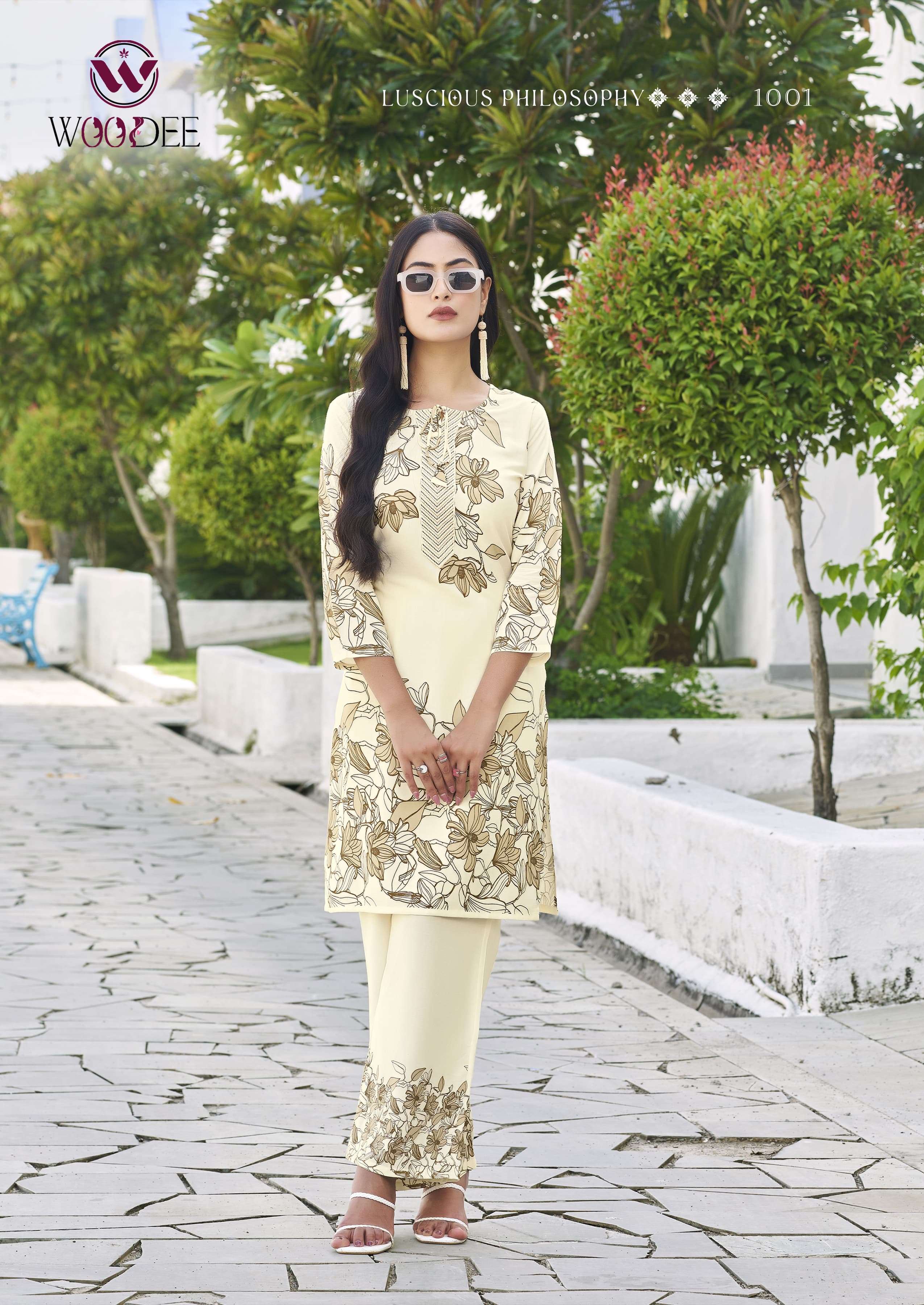 WOODEE BELLIZA RAYON PRINT FANCY KURTI WITH BOTTOM PAIR 