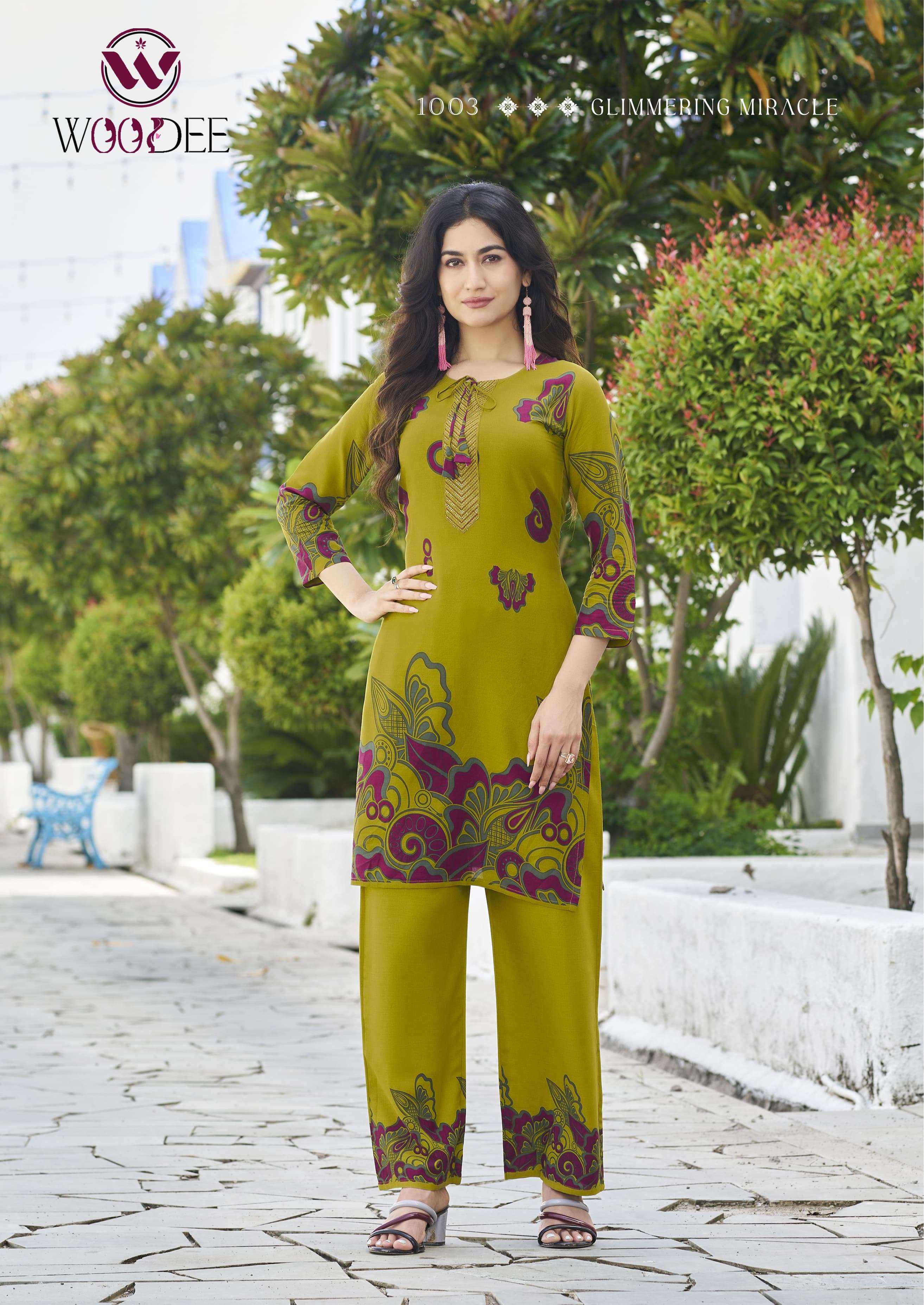 WOODEE BELLIZA RAYON PRINT FANCY KURTI WITH BOTTOM PAIR 