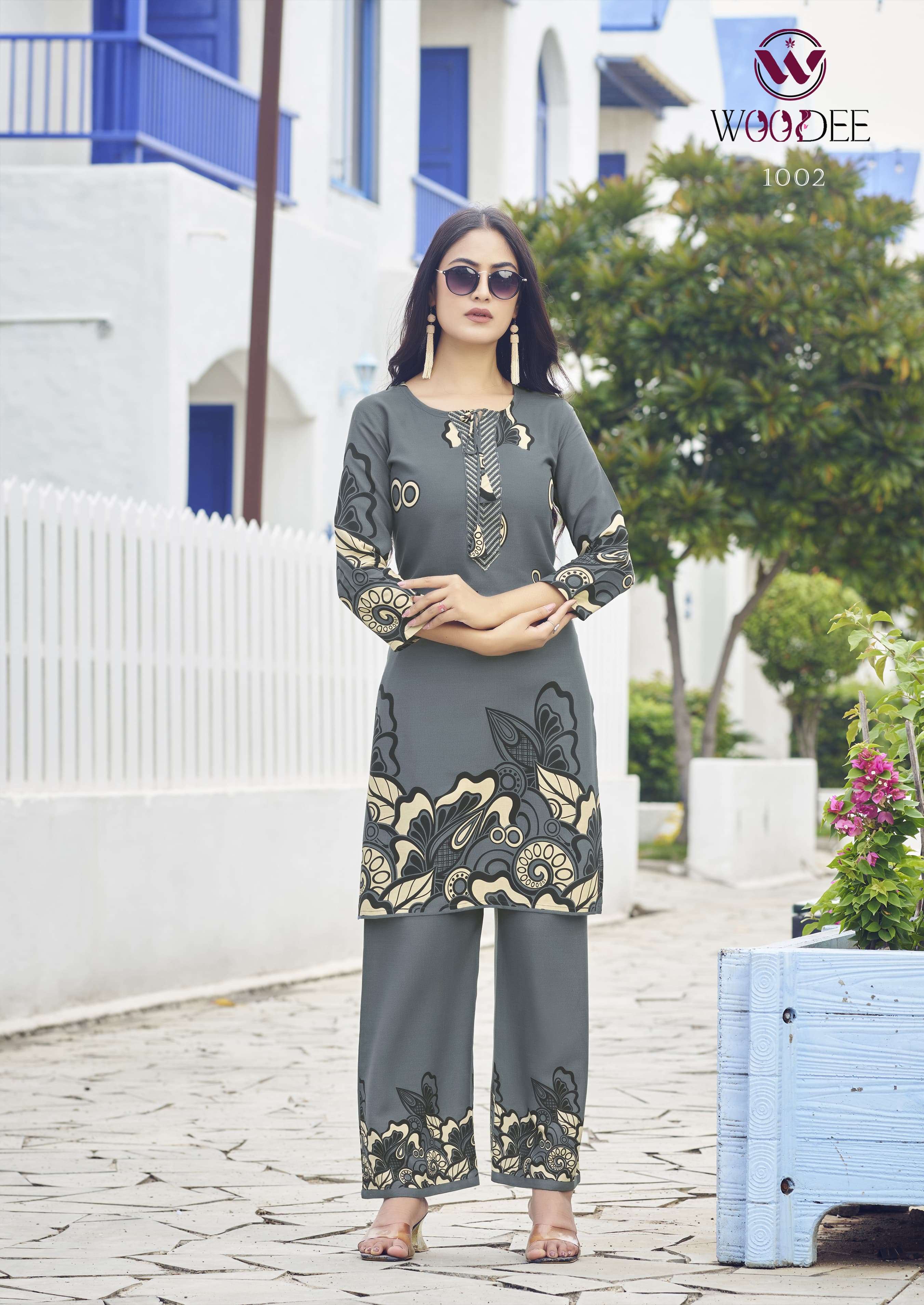 WOODEE BELLIZA RAYON PRINT FANCY KURTI WITH BOTTOM PAIR 