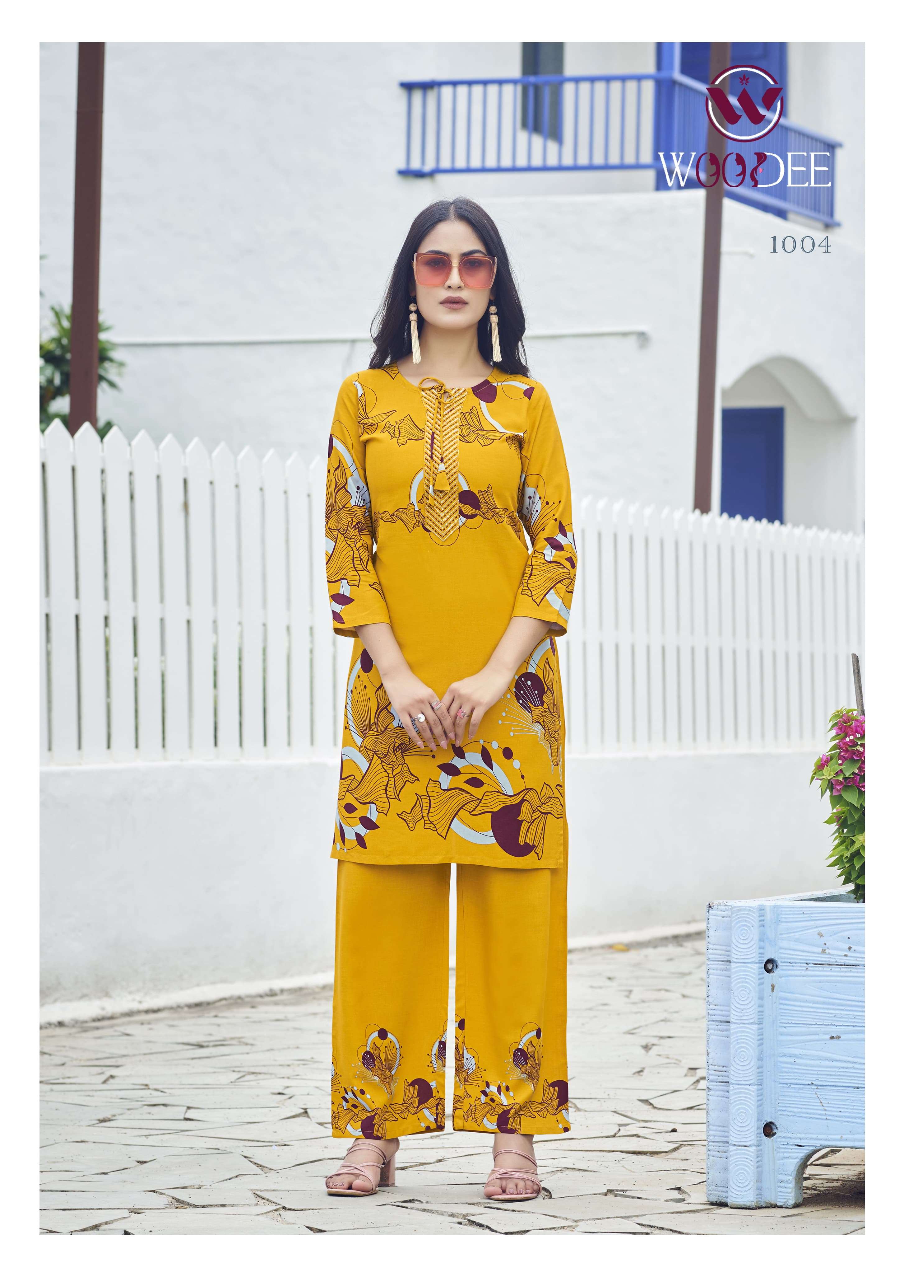 WOODEE BELLIZA RAYON PRINT FANCY KURTI WITH BOTTOM PAIR 