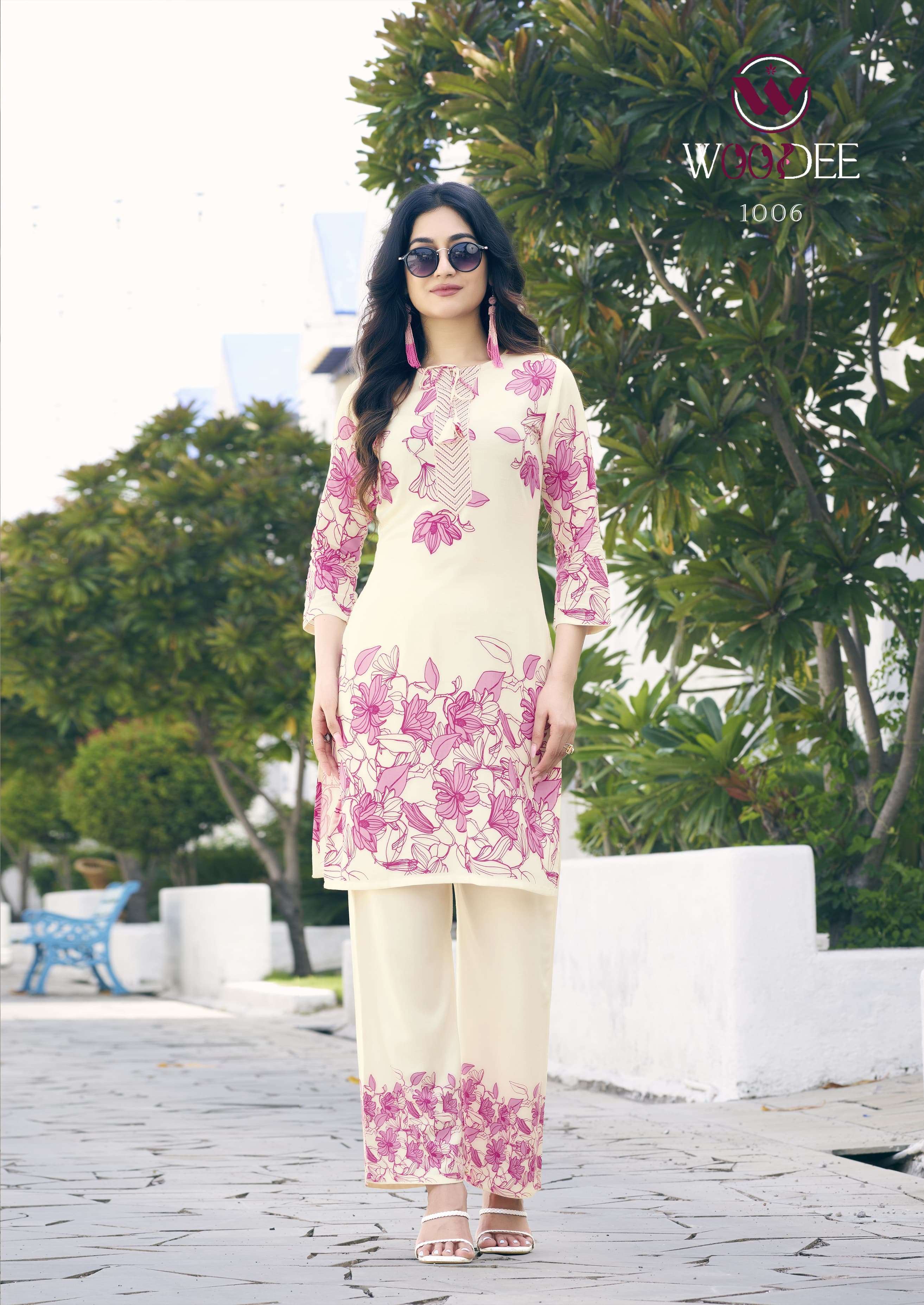 WOODEE BELLIZA RAYON PRINT FANCY KURTI WITH BOTTOM PAIR 