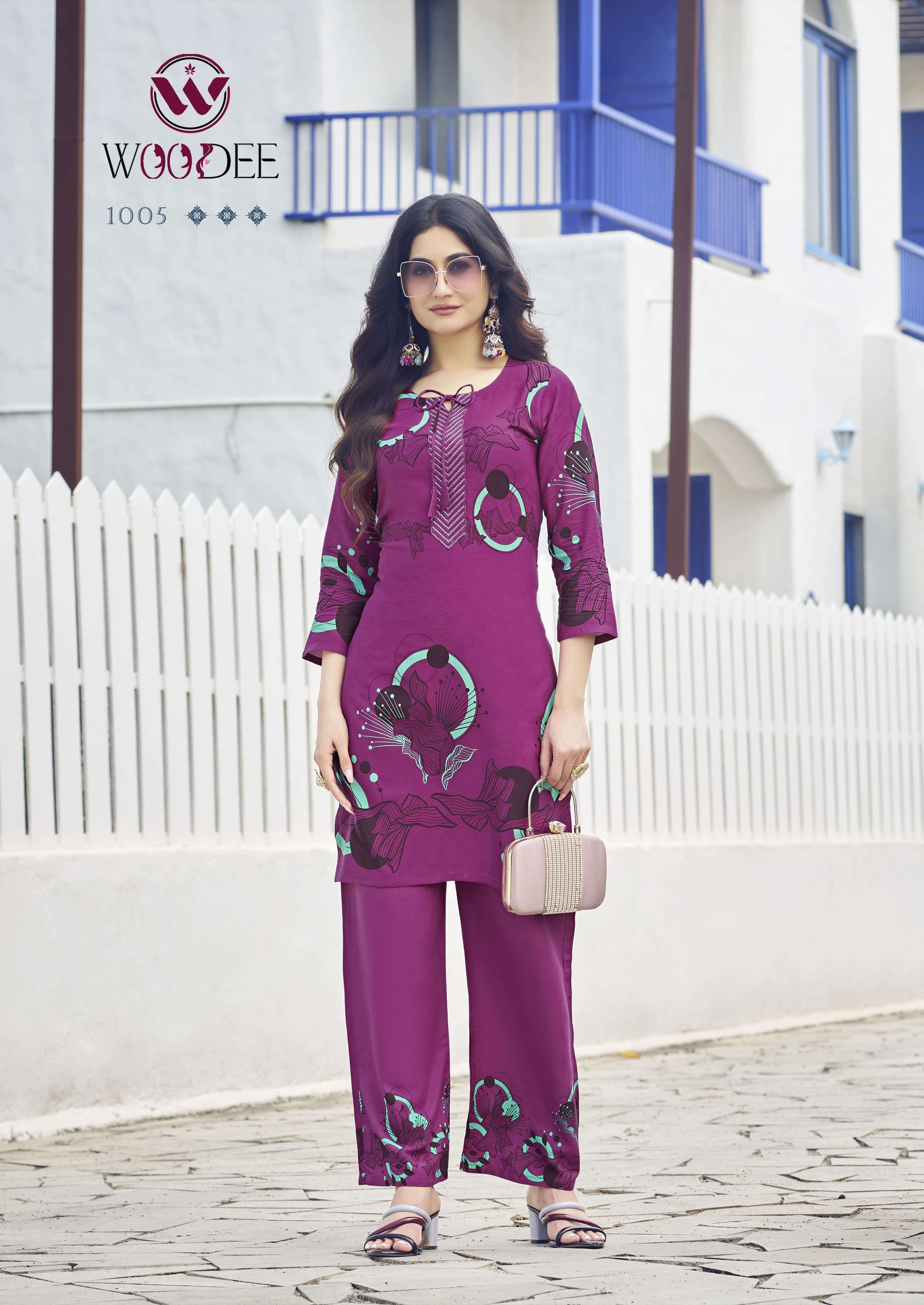 WOODEE BELLIZA RAYON PRINT FANCY KURTI WITH BOTTOM PAIR 