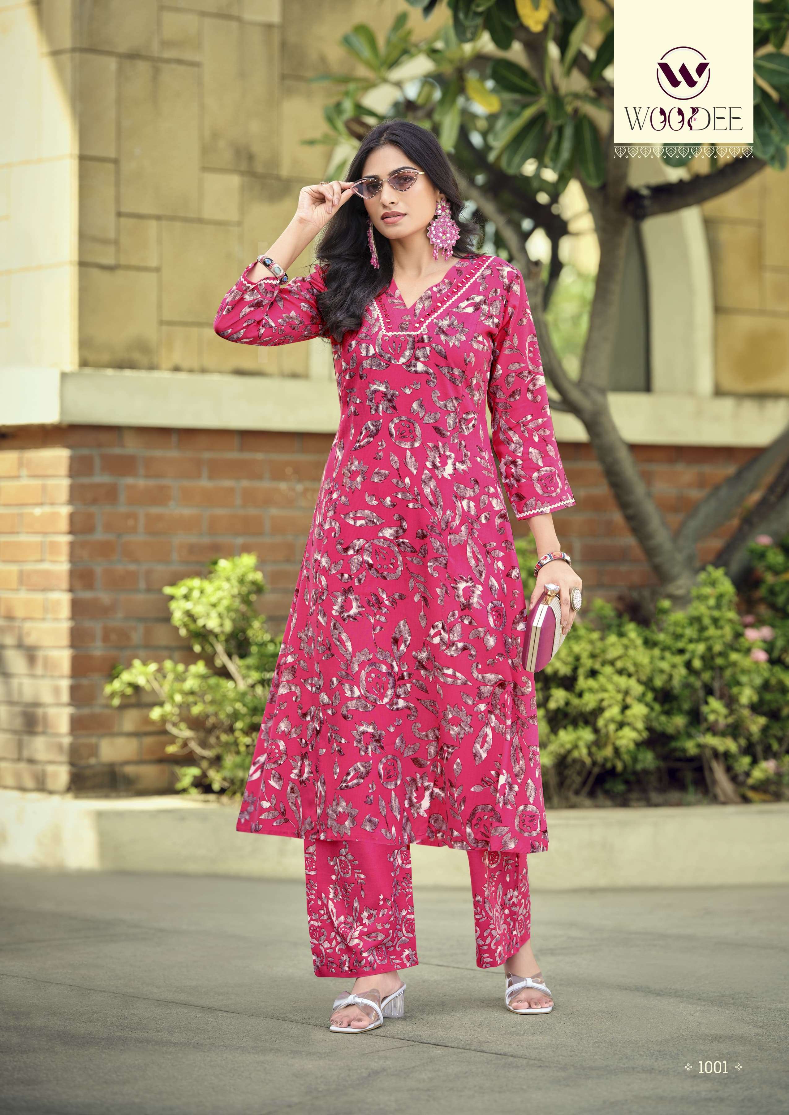 WOODEE PAVITRA RAYON PRINT FANCY A LINE STYLE KURTI WITH BOTTOM PAIR 