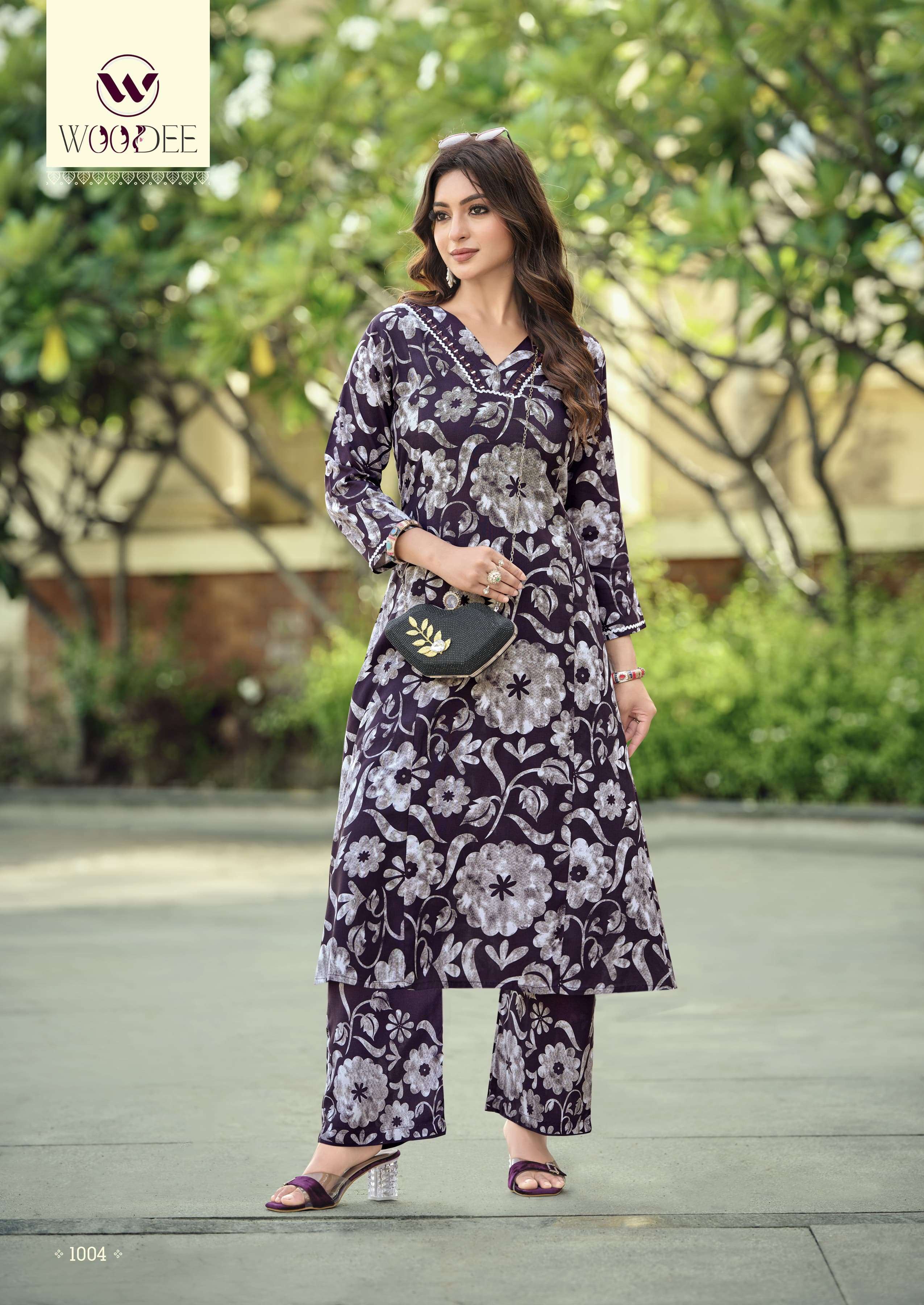 WOODEE PAVITRA RAYON PRINT FANCY A LINE STYLE KURTI WITH BOTTOM PAIR 