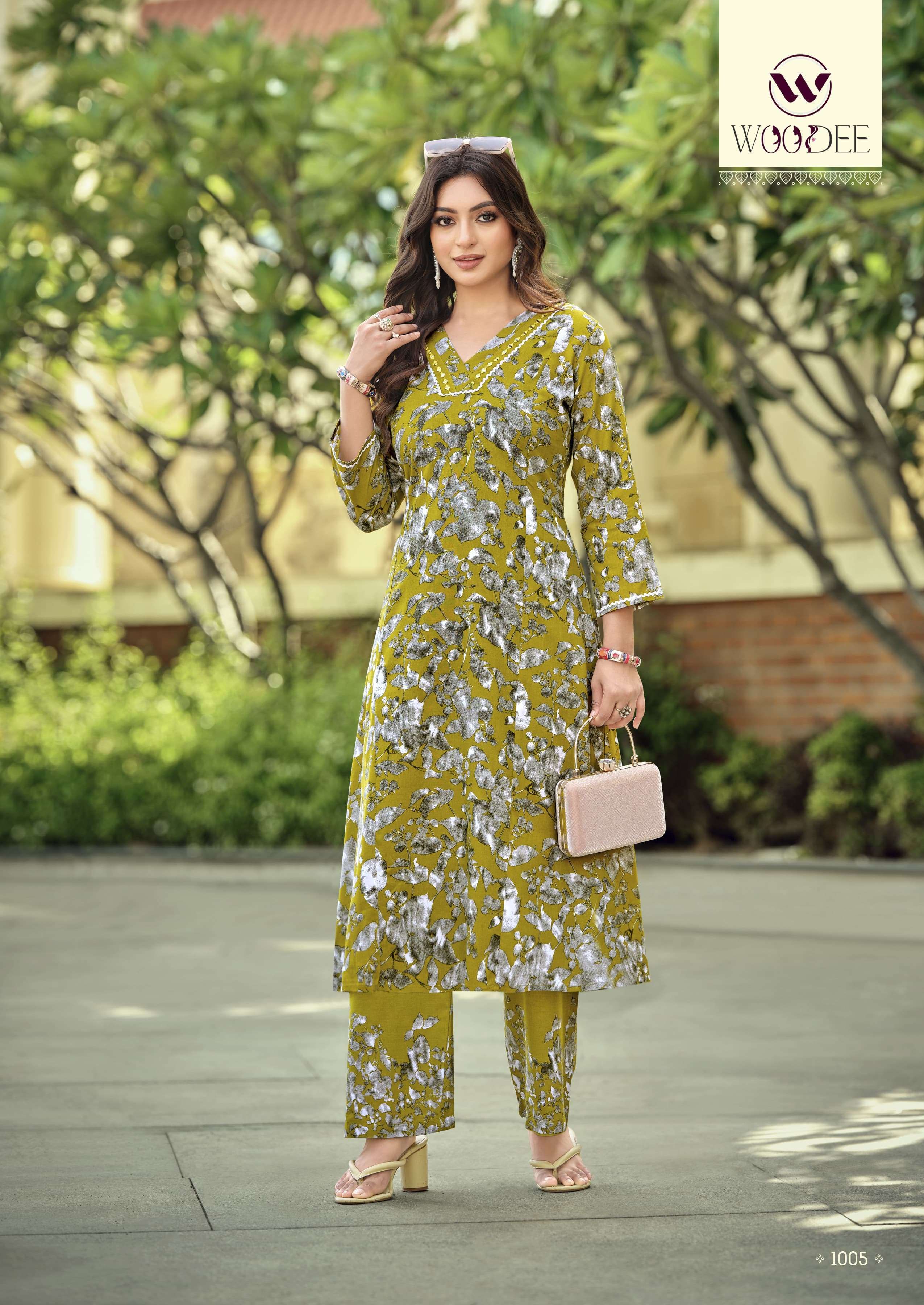 WOODEE PAVITRA RAYON PRINT FANCY A LINE STYLE KURTI WITH BOTTOM PAIR 