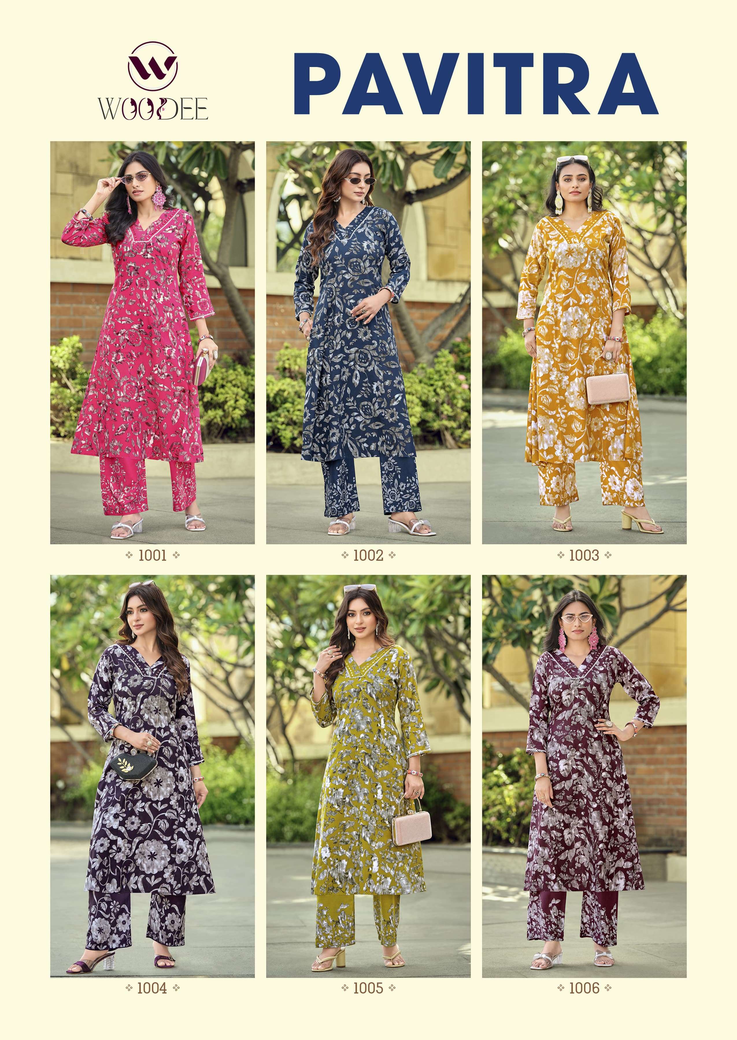WOODEE PAVITRA RAYON PRINT FANCY A LINE STYLE KURTI WITH BOTTOM PAIR 