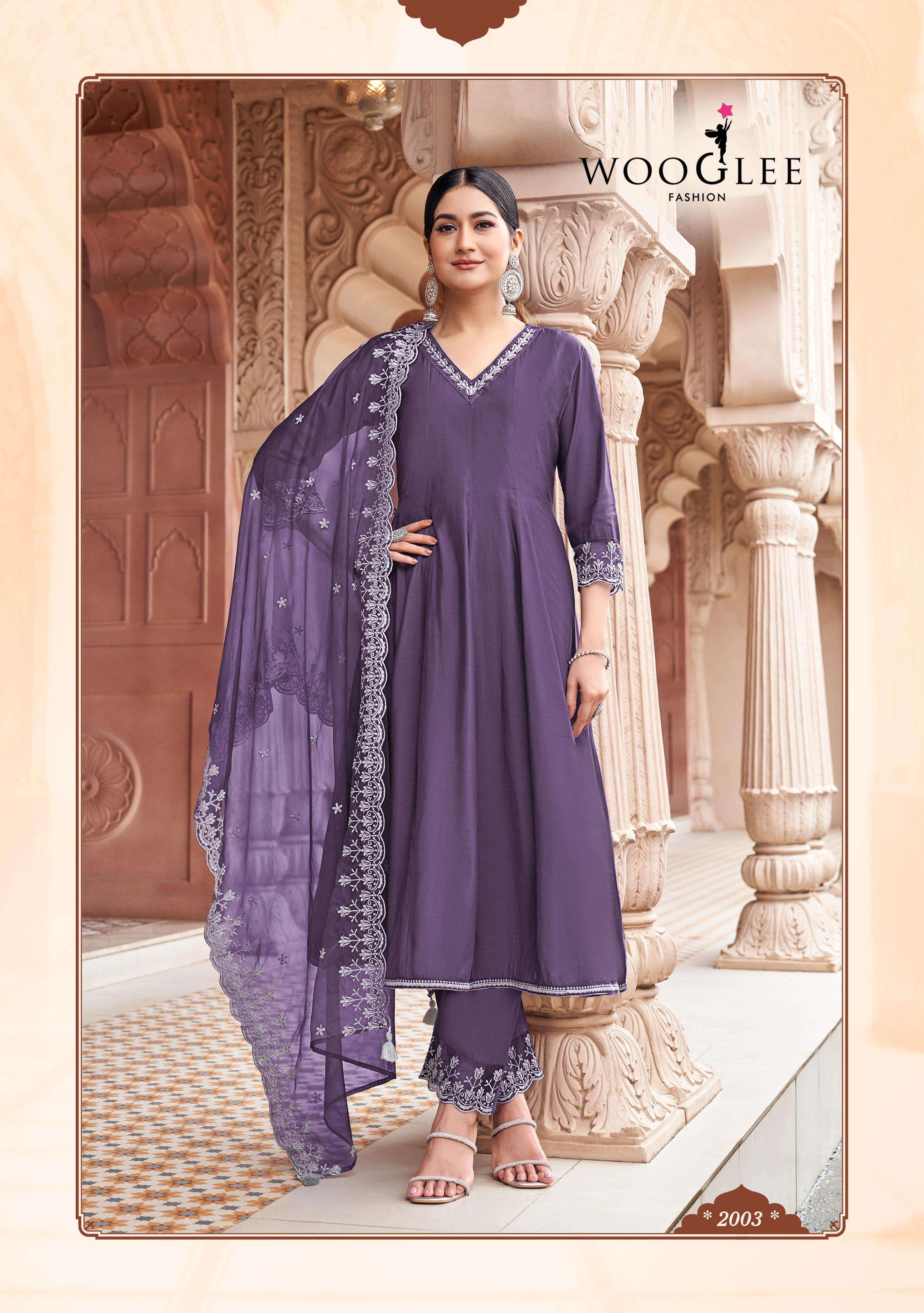 WOOGLEE MIRZA FANCY WORK LADIES GOWN KURTI WITH DUPATTA SET