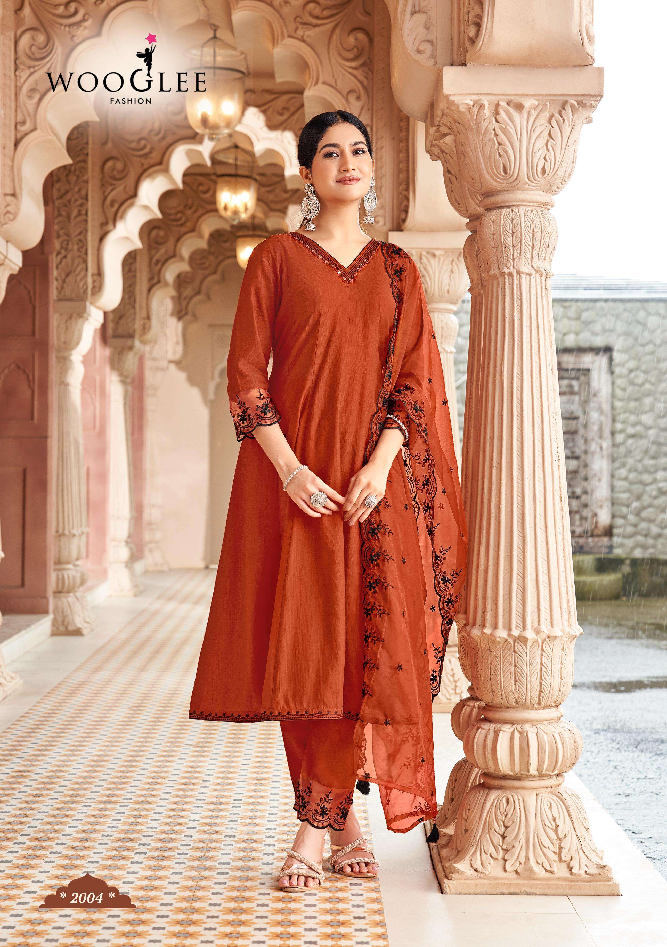 WOOGLEE MIRZA FANCY WORK LADIES GOWN KURTI WITH DUPATTA SET