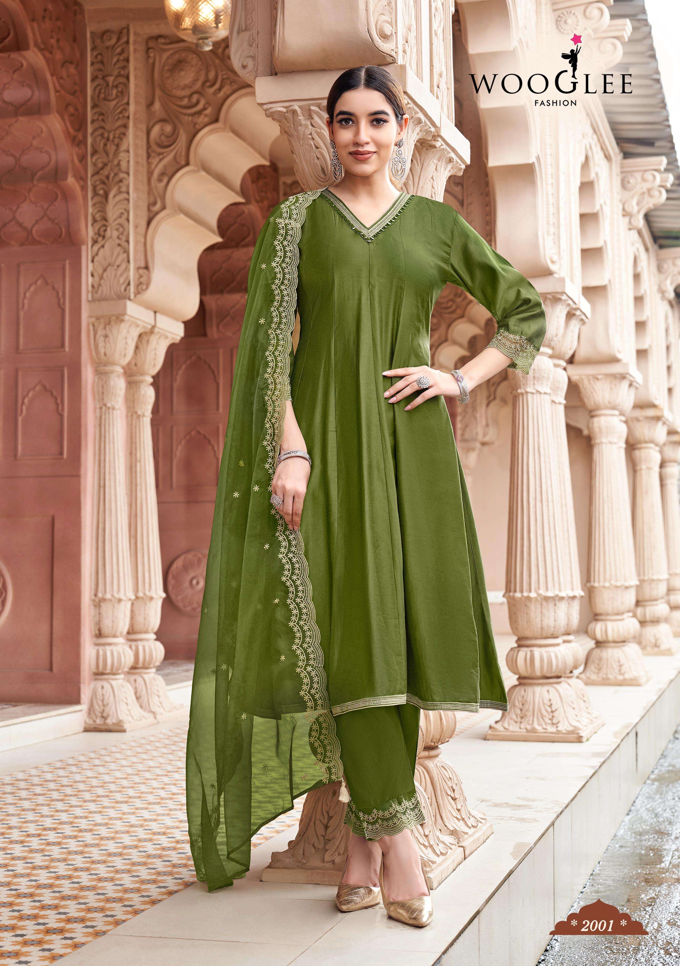 WOOGLEE MIRZA FANCY WORK LADIES GOWN KURTI WITH DUPATTA SET