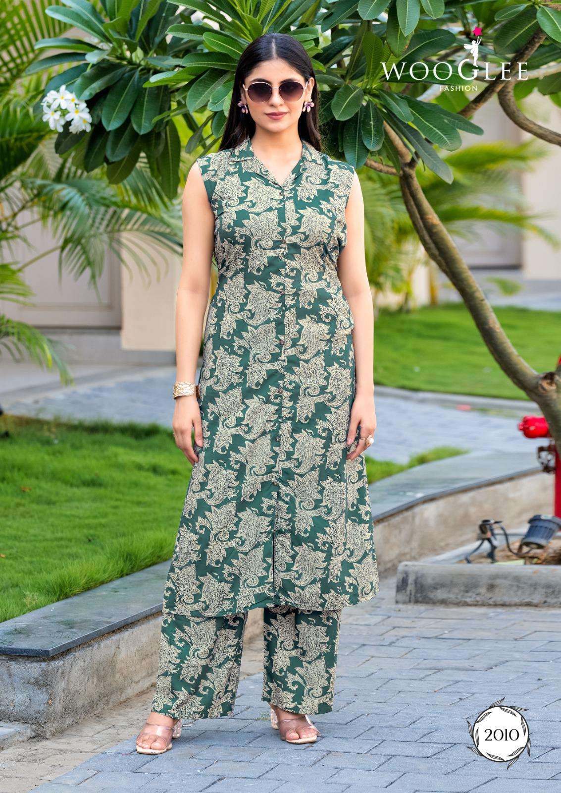 WOOGLEE SAMIKSHA VOL 2 RAYON PRINT FANCY A LINE STYLE KURTI WITH BOTTOM PAIR 	