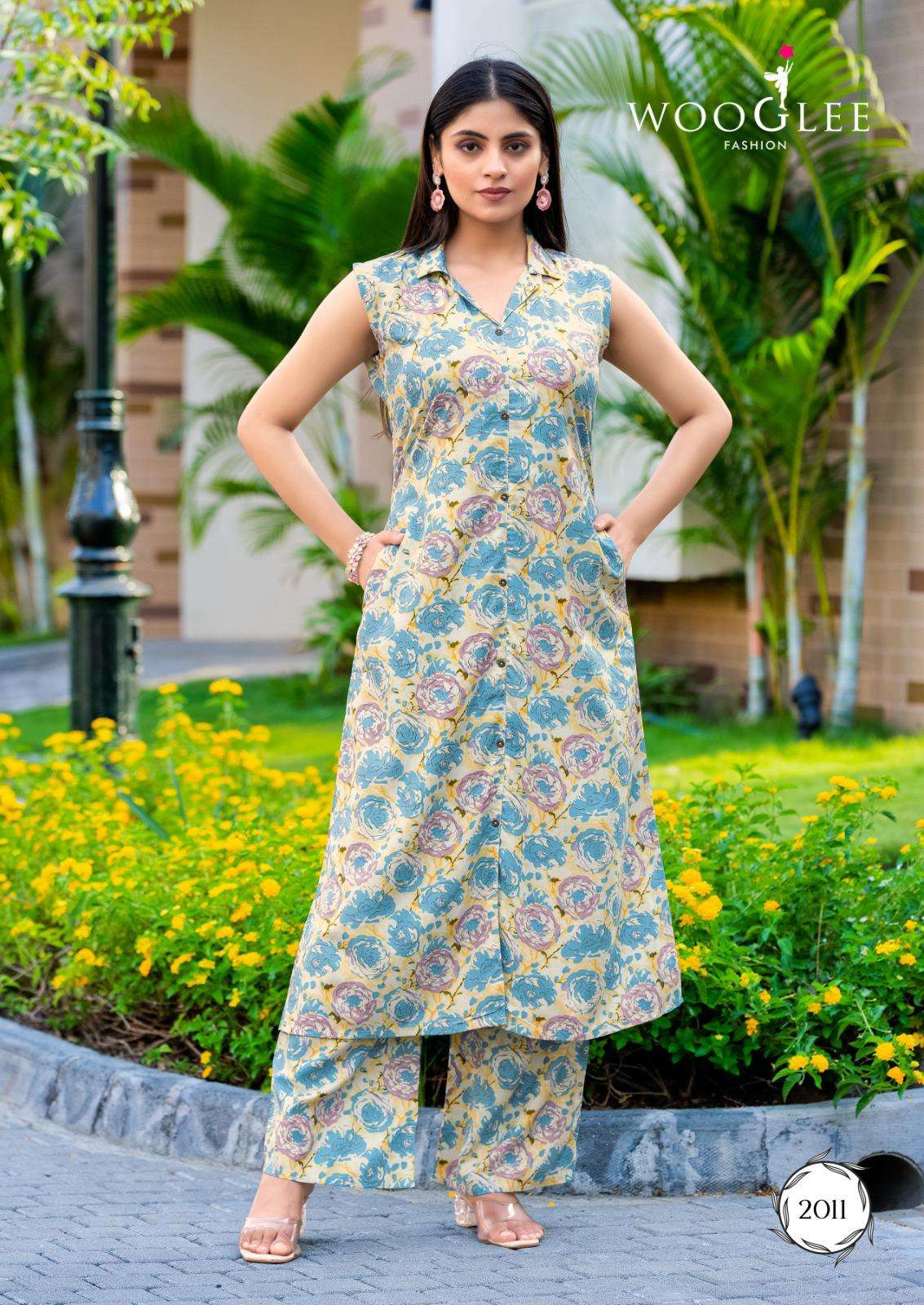 WOOGLEE SAMIKSHA VOL 2 RAYON PRINT FANCY A LINE STYLE KURTI WITH BOTTOM PAIR 	