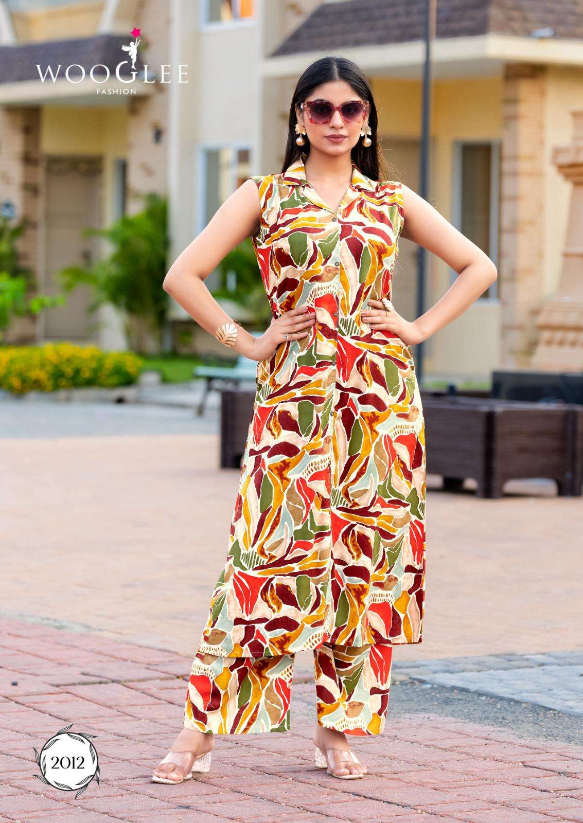 WOOGLEE SAMIKSHA VOL 2 RAYON PRINT FANCY A LINE STYLE KURTI WITH BOTTOM PAIR 	