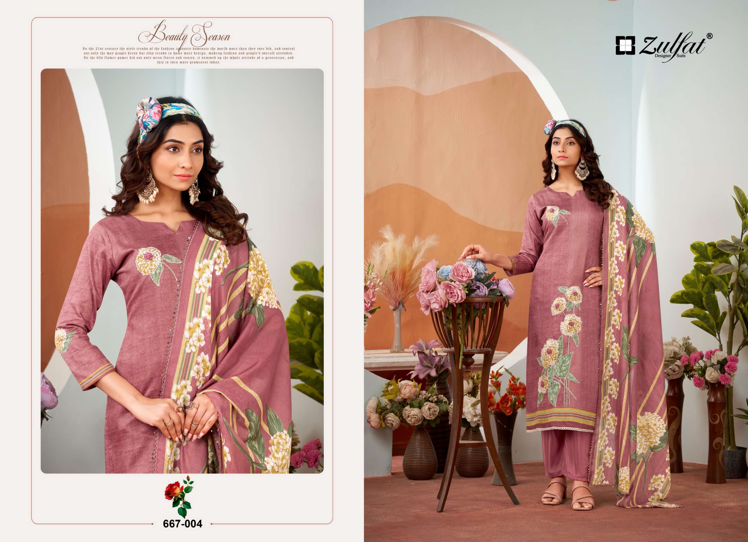 ZULFAT DESIGNER SUITS ROSHNI JAM COTTON PRINT WITH FANCY WORK SUIT
