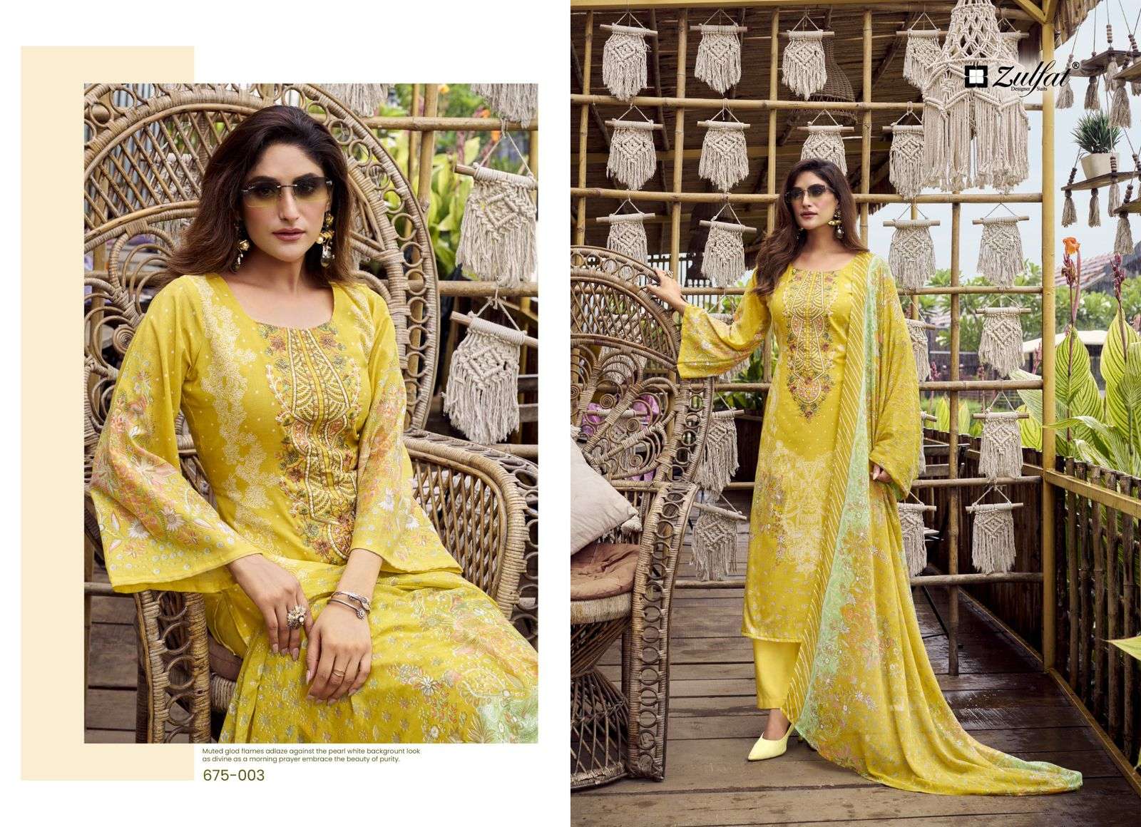 ZULFAT DESIGNER SUITS SANA SAFINA COTTON DIGITAL PRINTS WITH FANCY WORK SUIT