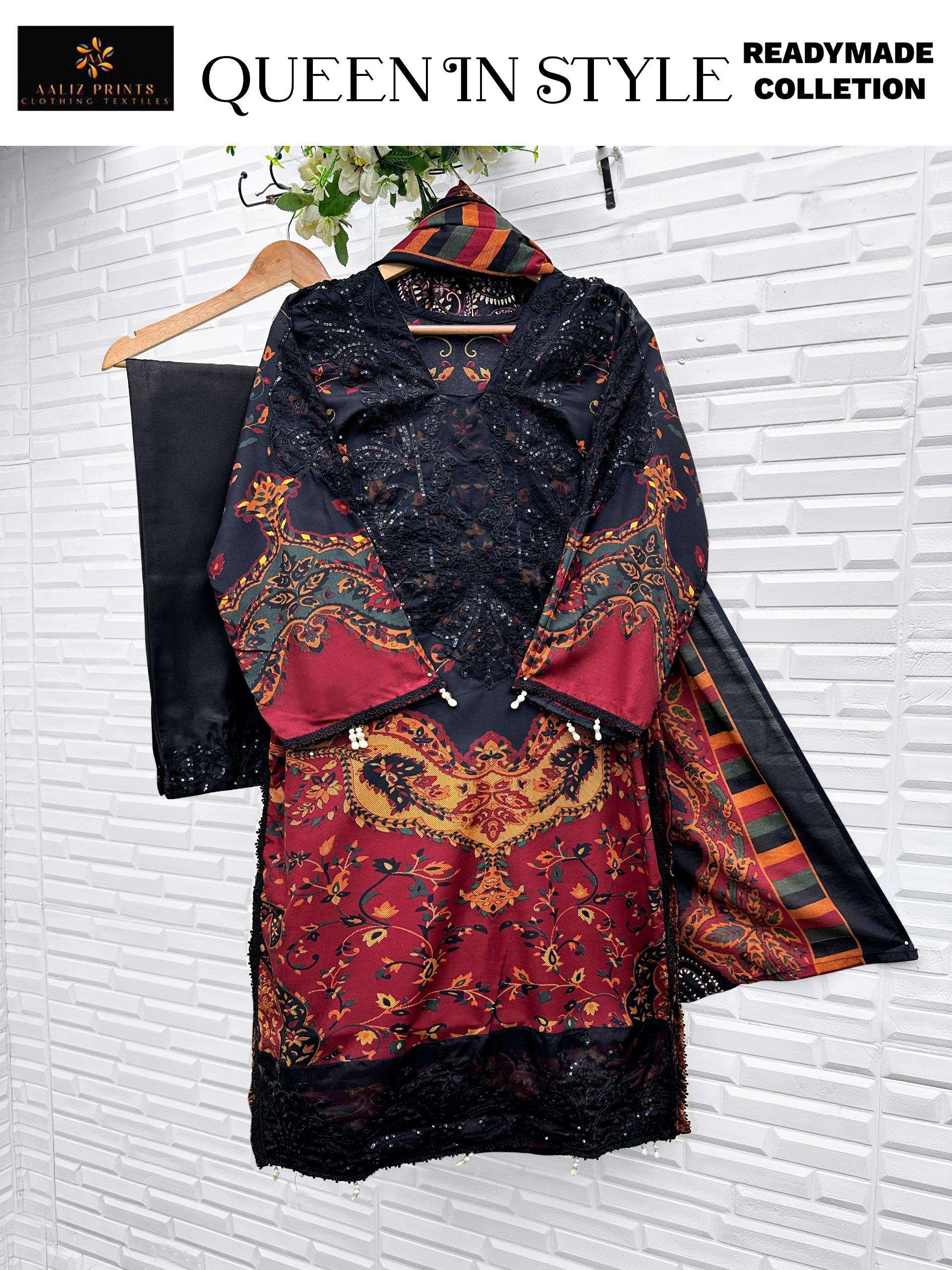 AALIZ PRINTS DESIGN NO - 3097 AB PURE COTTON PRINT EXCLUSIVE PATCH EMBROIDERED PAKISTANI SALWAR SUIT 