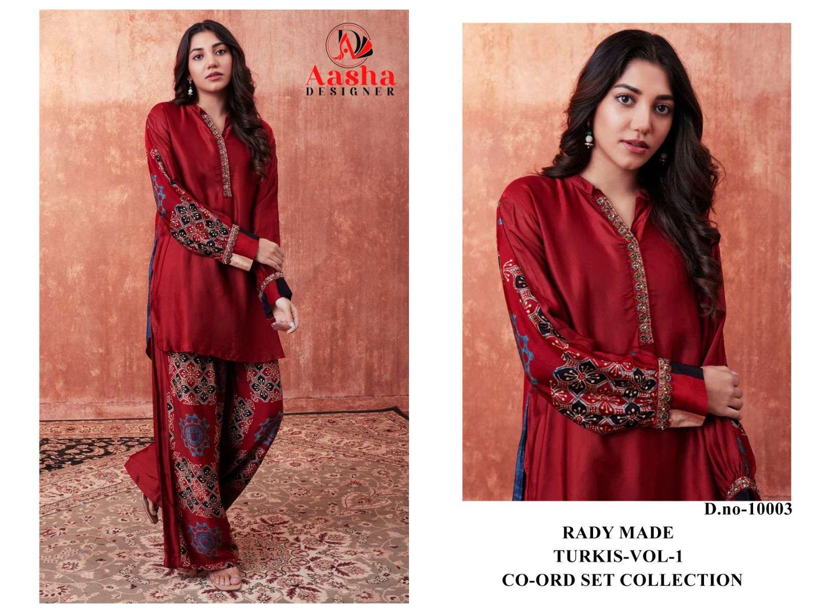 AASHA DESIGNER D NO 10003 SATIN DIGITAL PRINT KURTI WITH BOTTOM PAIR 