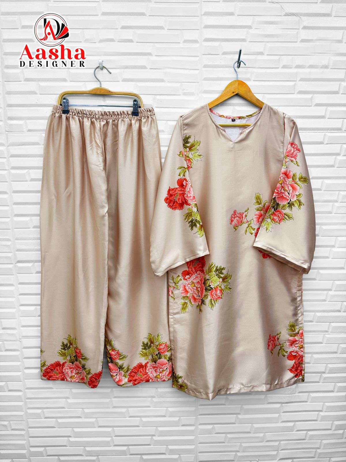 AASHA DESIGNER DESIGN NO - 10004 MODAL SATIN PRINT READYMADE CO-ORD SET 