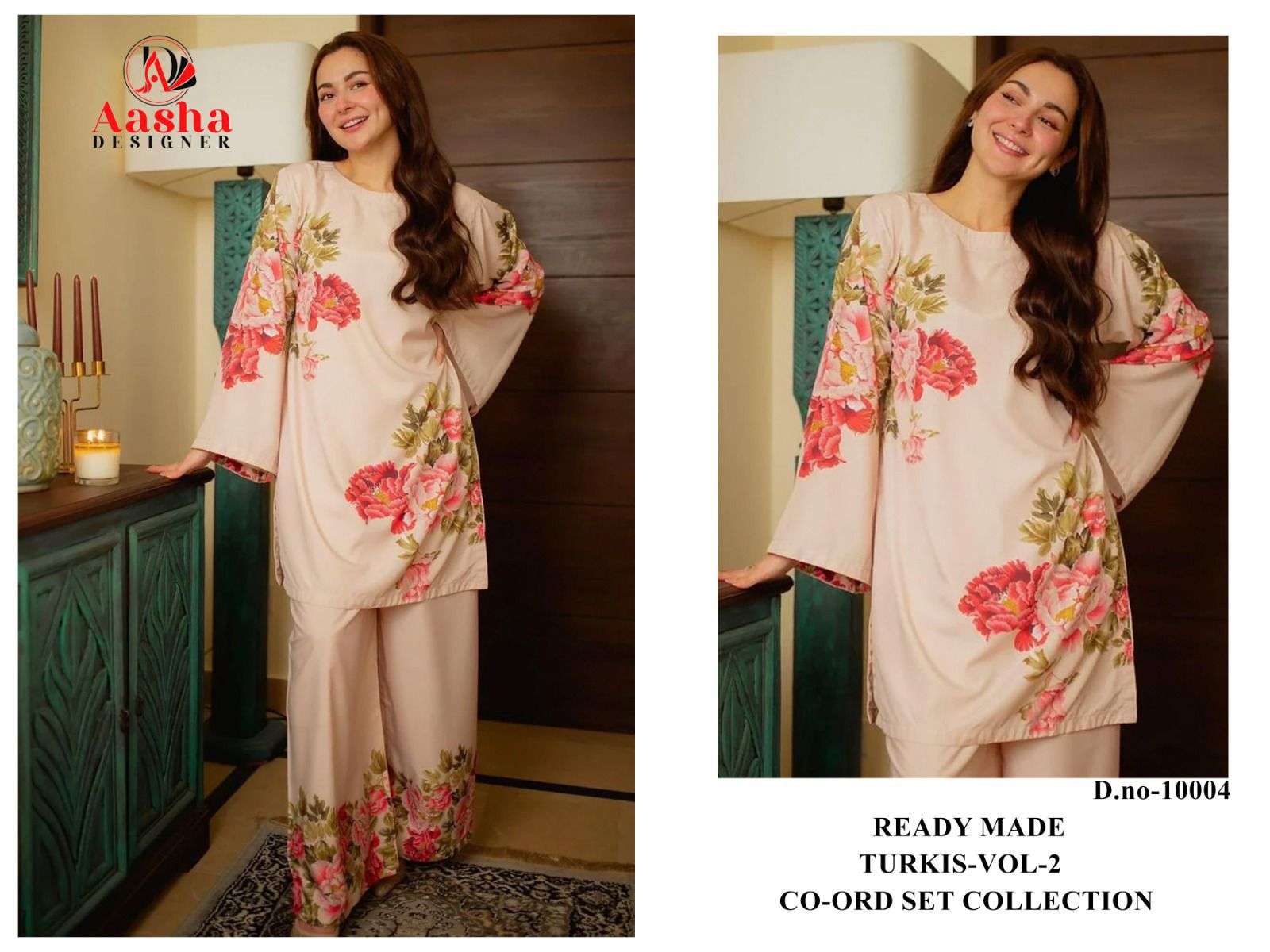 AASHA DESIGNER DESIGN NO - 10004 MODAL SATIN PRINT READYMADE CO-ORD SET 