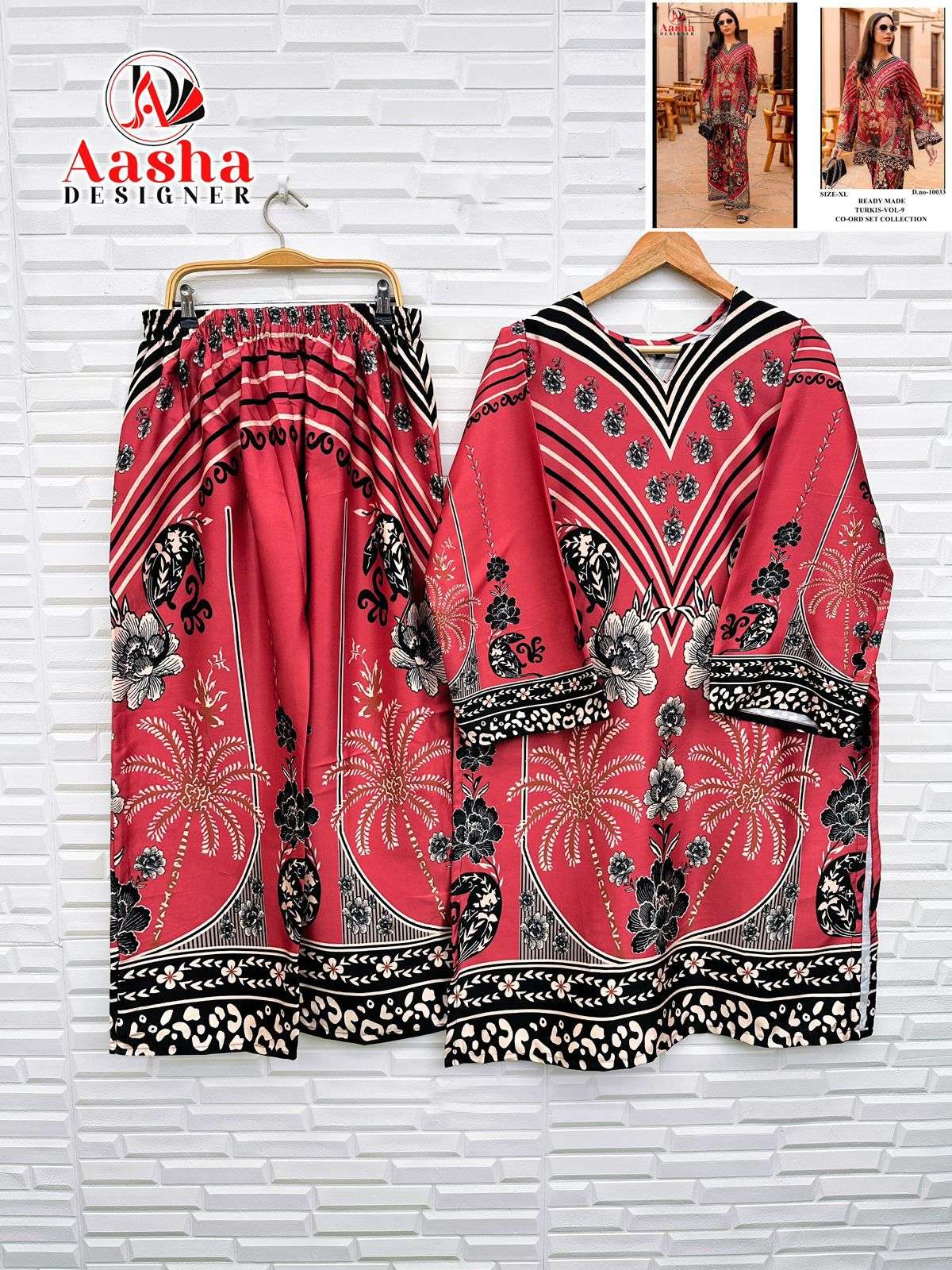 AASHA DESIGNER DESIGN NO - 10033-10034-10035-10036 MODAL SATIN PRINT READYMADE CO-ORD SET