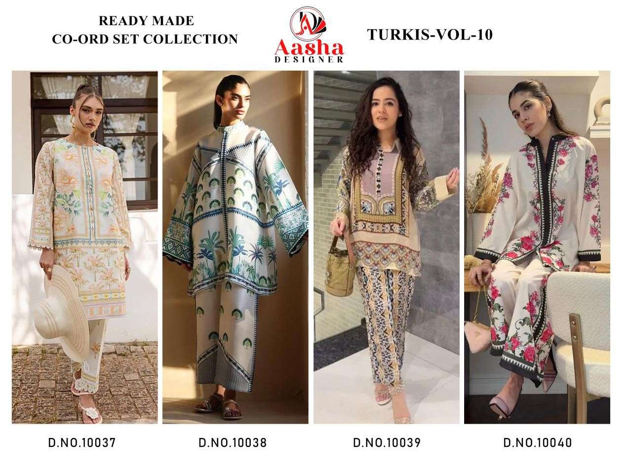 AASHA DESIGNER DESIGN NO - 10037 - 10038 - 10039 - 10040 MODAL SATIN PRINT READYMADE CO-ORD SET 