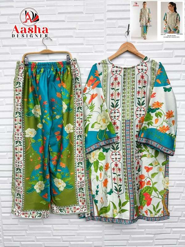 AASHA DESIGNER MODAL SATIN PRINT READYMADE CO-ORD SET