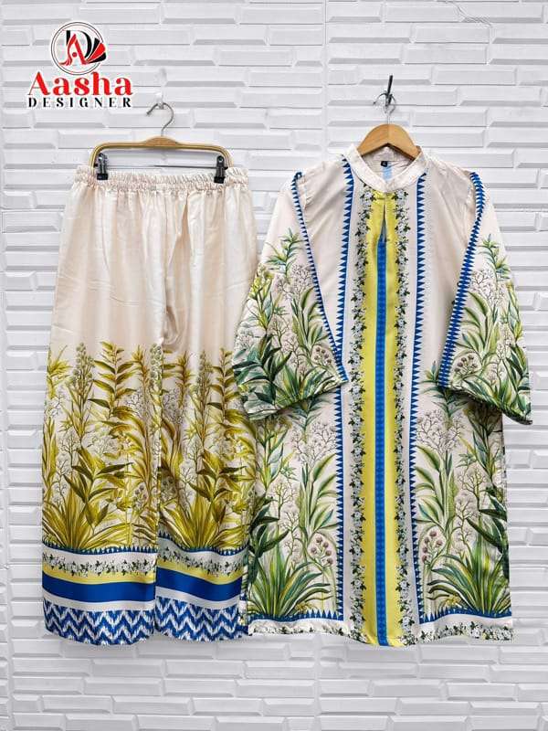 AASHA DESIGNER MODAL SATIN PRINT READYMADE CO-ORD SET