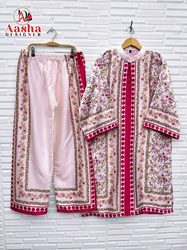 AASHA DESIGNER MODAL SATIN PRINT READYMADE CO-ORD SET