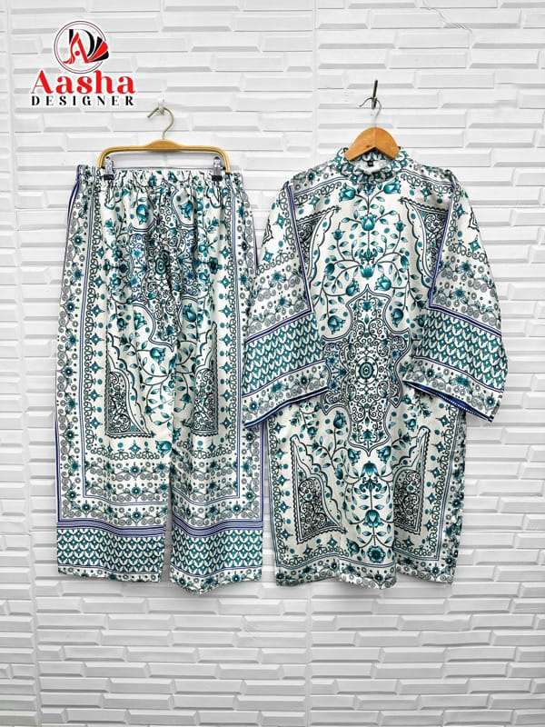 AASHA DESIGNER MODAL SATIN PRINT READYMADE CO-ORD SET