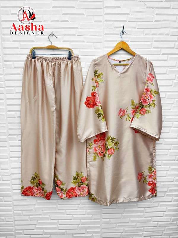 AASHA DESIGNER MODAL SATIN PRINT READYMADE CO-ORD SET