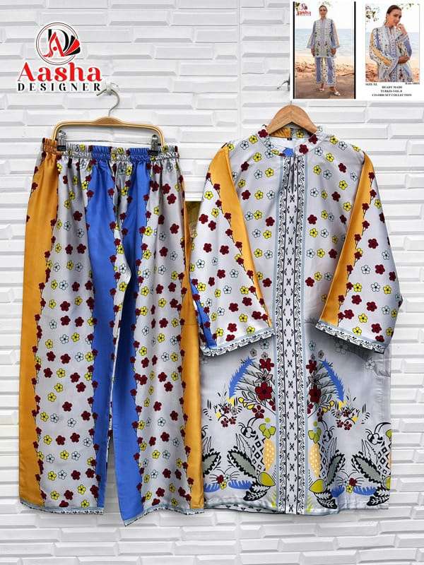 AASHA DESIGNER MODAL SATIN PRINT READYMADE CO-ORD SET