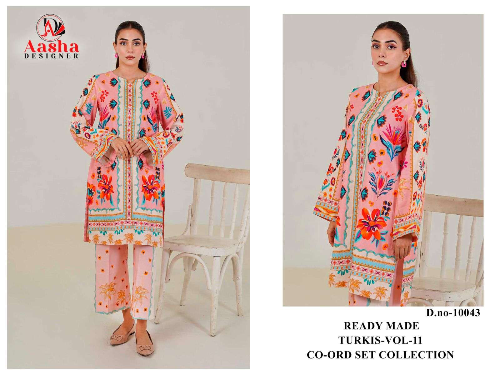 AASHA DESIGNER TURKIS VOL 11 SATIN DIGITAL PAKISTANI STYLE KURTI WITH PLAZZO PAIR 