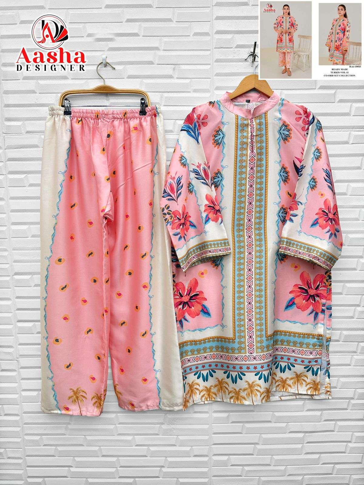 AASHA DESIGNER TURKIS VOL 11 SATIN DIGITAL PAKISTANI STYLE KURTI WITH PLAZZO PAIR 