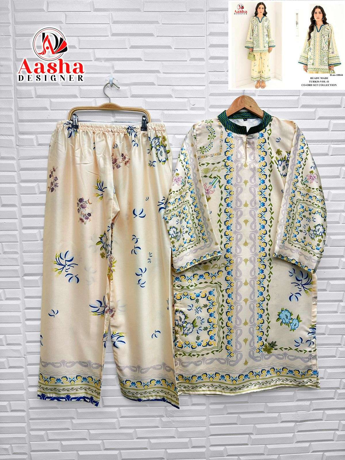 AASHA DESIGNER TURKIS VOL 11 SATIN DIGITAL PAKISTANI STYLE KURTI WITH PLAZZO PAIR 