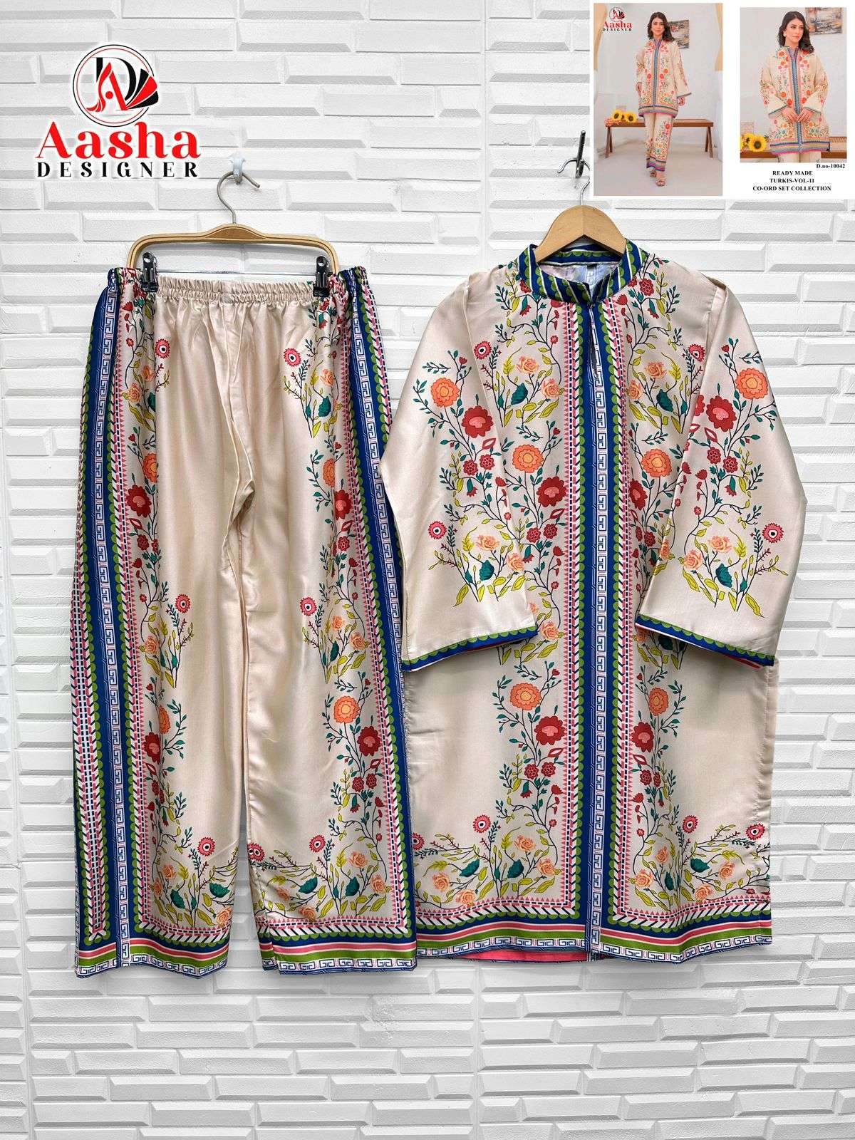 AASHA DESIGNER TURKIS VOL 11 SATIN DIGITAL PAKISTANI STYLE KURTI WITH PLAZZO PAIR 