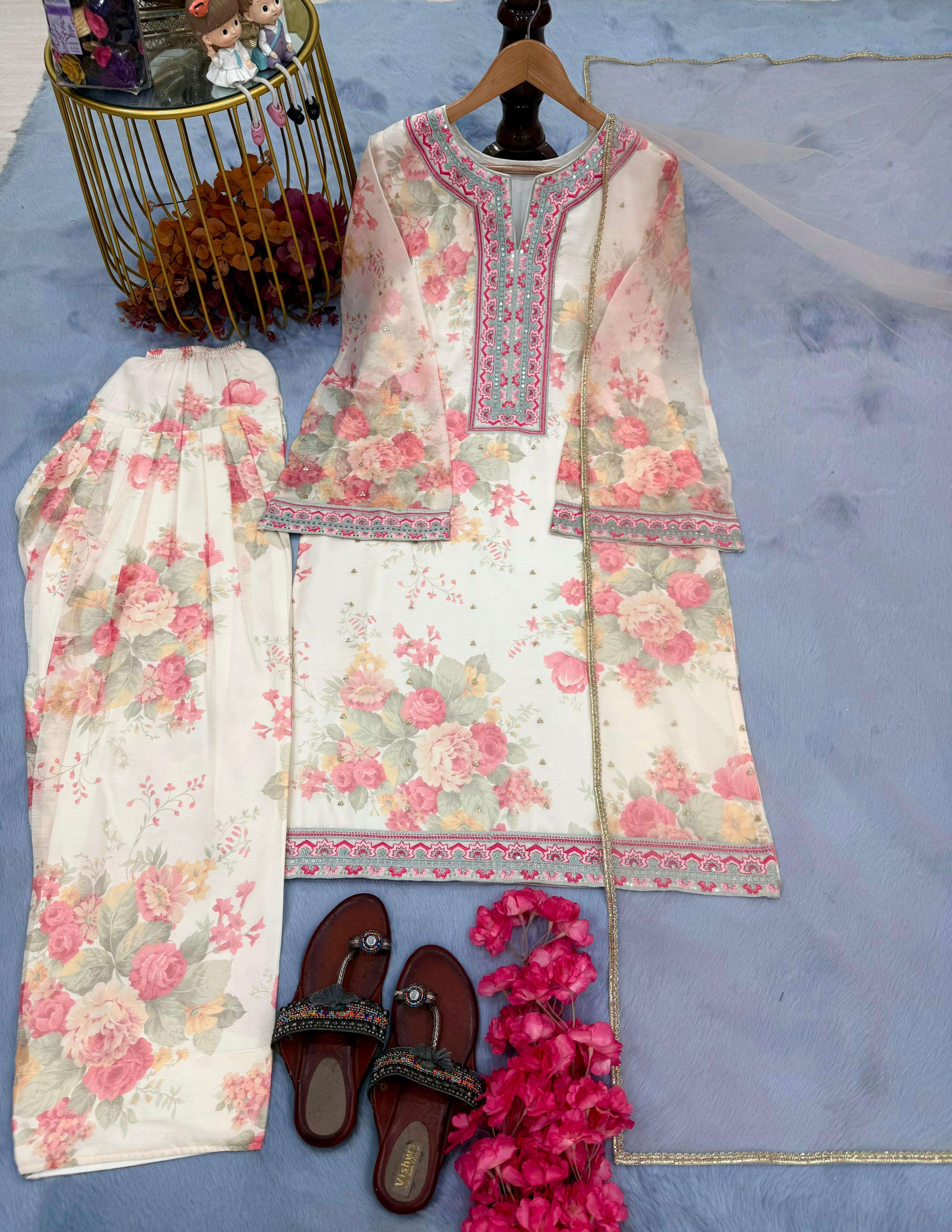 AD 200 GEORGETTE DIGITAL PRINT EMBROIDERY DESIGNER WORK PARTY WEAR LADIES SUIT