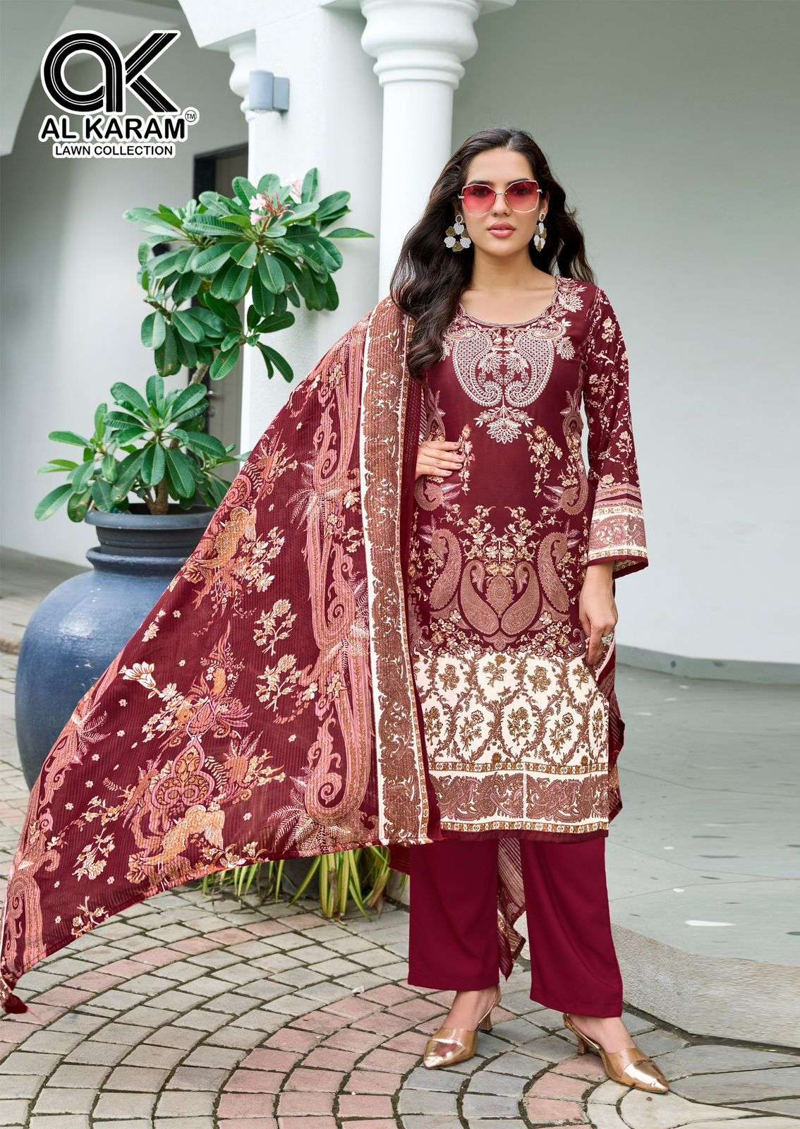AL KARAM AREEBA COTTON DESIGNER PRINT WITH FANCY WORK SUIT