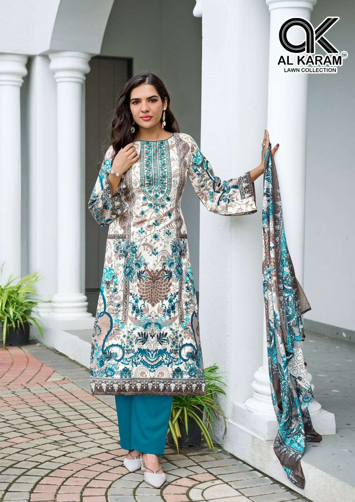 AL KARAM AREEBA COTTON DESIGNER PRINT WITH FANCY WORK SUIT