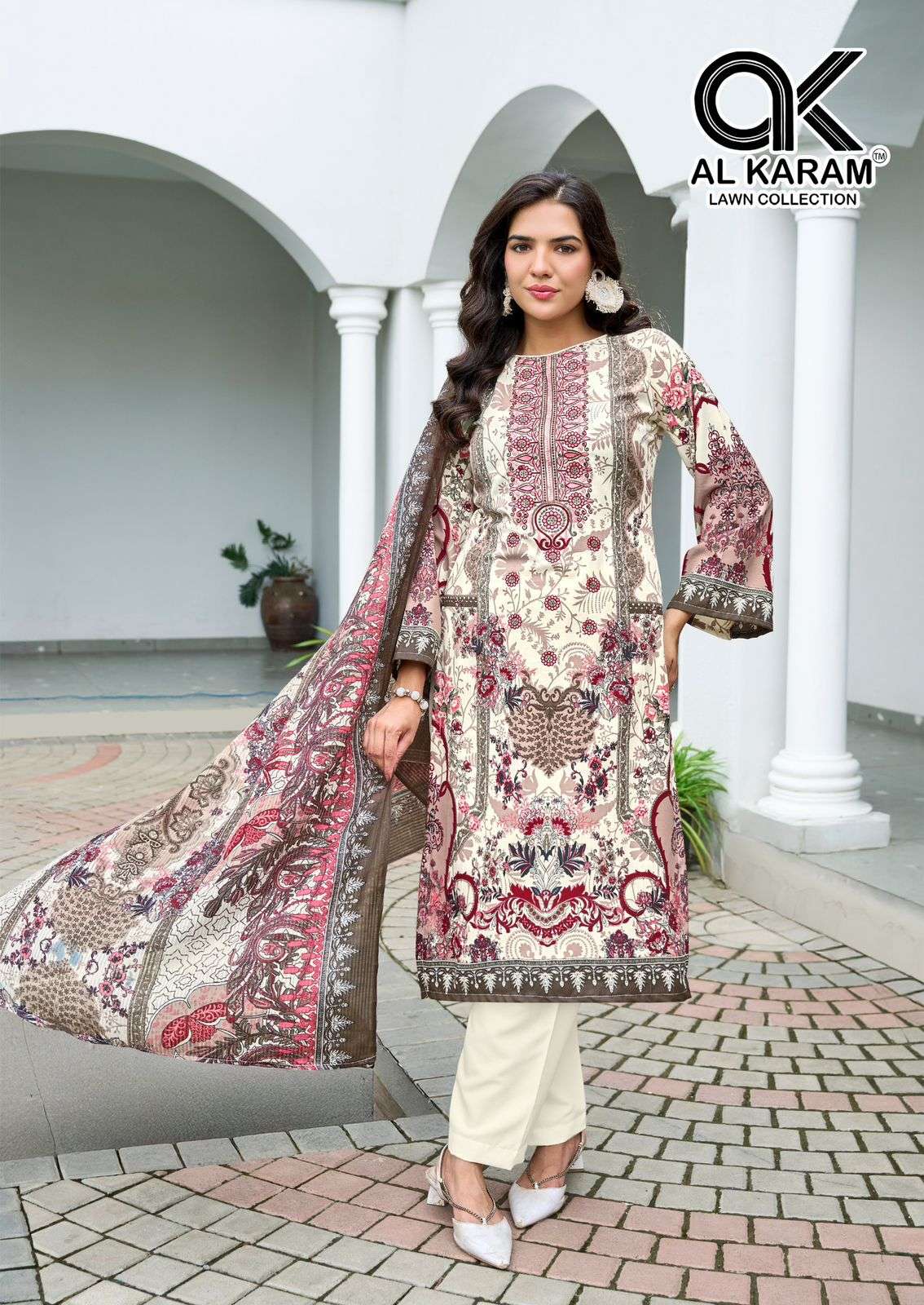 AL KARAM AREEBA COTTON DESIGNER PRINT WITH FANCY WORK SUIT
