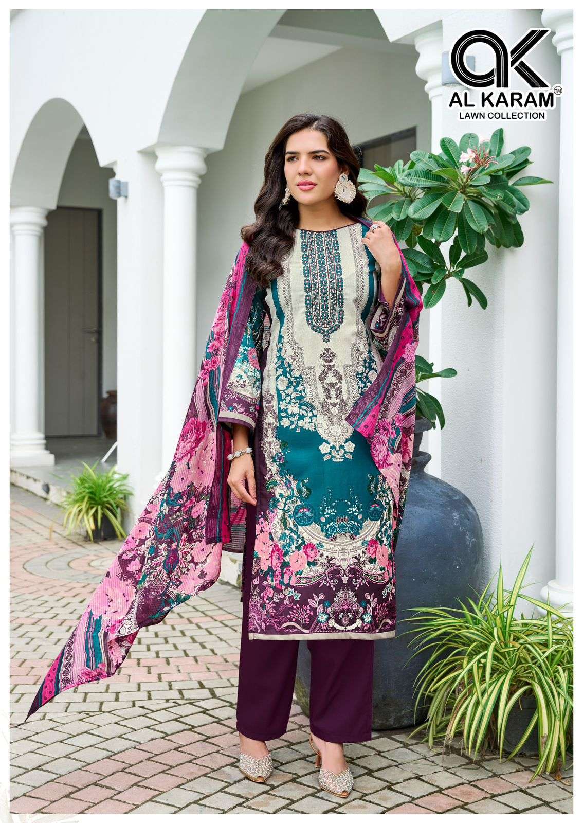 AL KARAM AREEBA COTTON DESIGNER PRINT WITH FANCY WORK SUIT