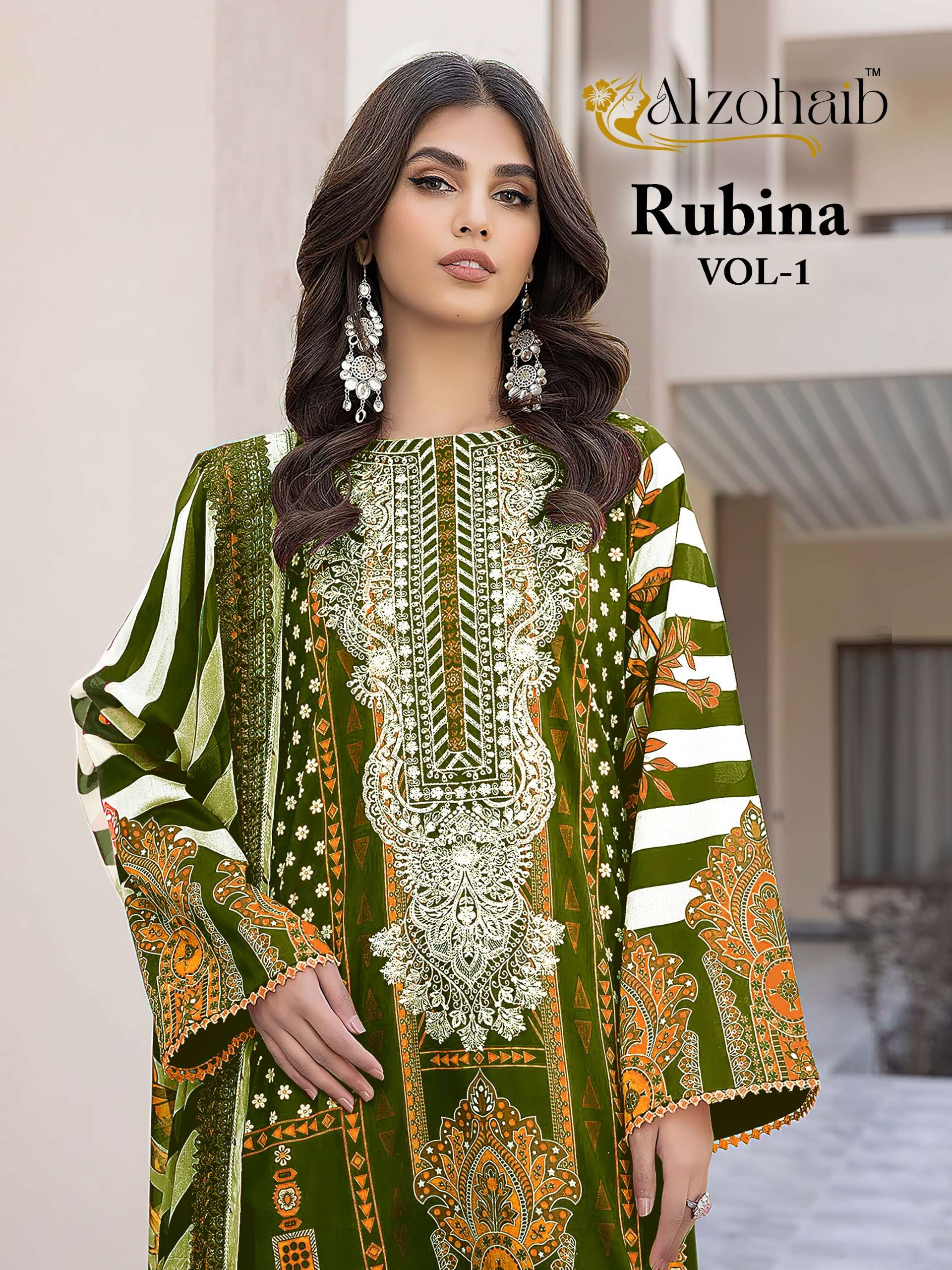 AL ZOHAIB DESIGN NO - 1220 ABCD COTTON PRINT SELF WORK PAKISTANI SALWAR SUIT 
