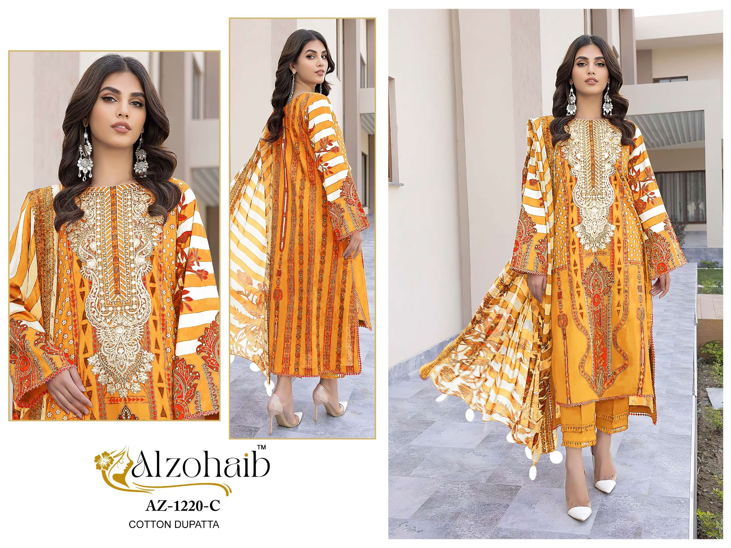 AL ZOHAIB DESIGN NO - 1220 ABCD COTTON PRINT SELF WORK PAKISTANI SALWAR SUIT 