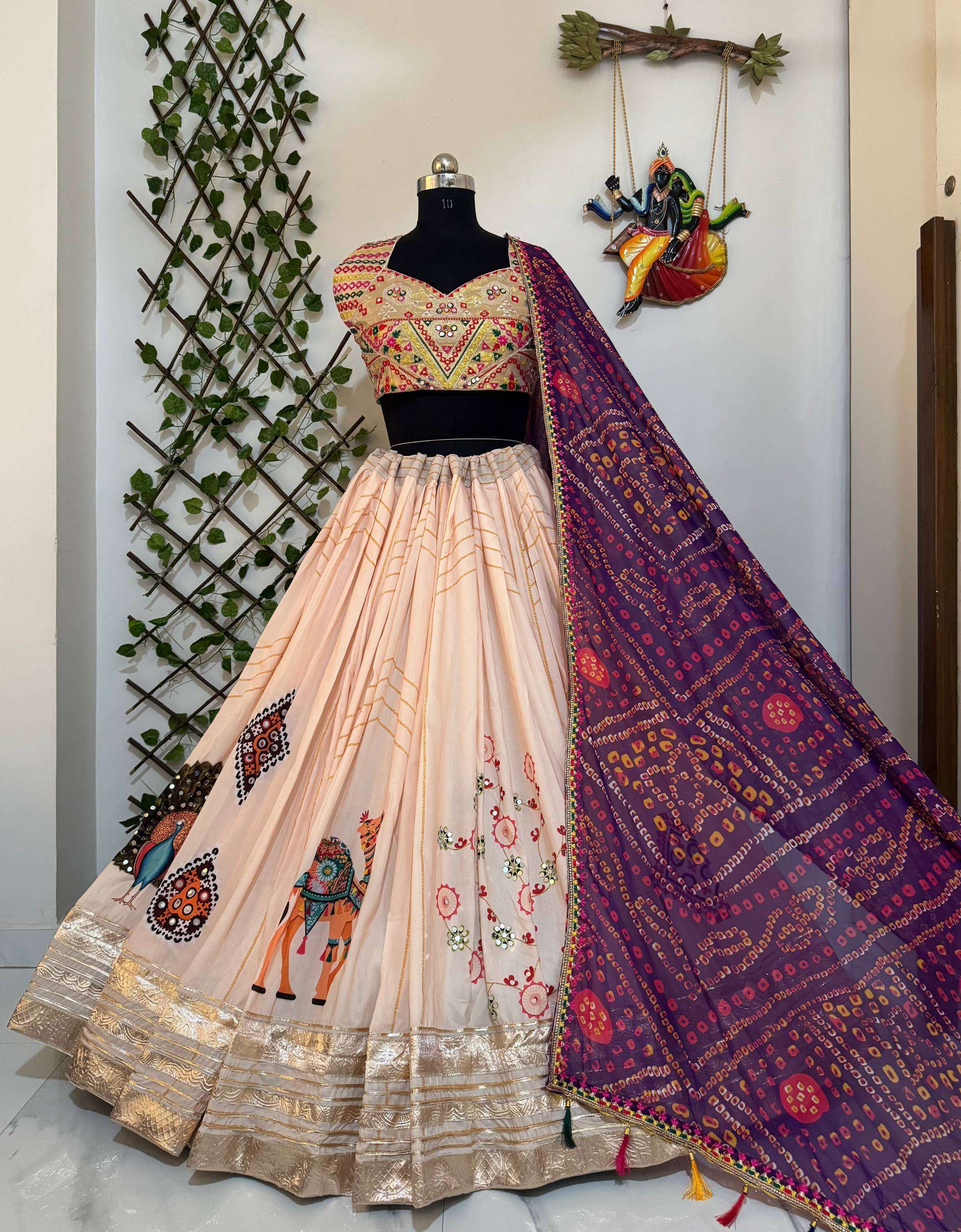 ALC 157 COTTON DIGITAL PRINTS WITH DESIGNER WORK NAVRATRI WEAR LEHENGA CHOLI 