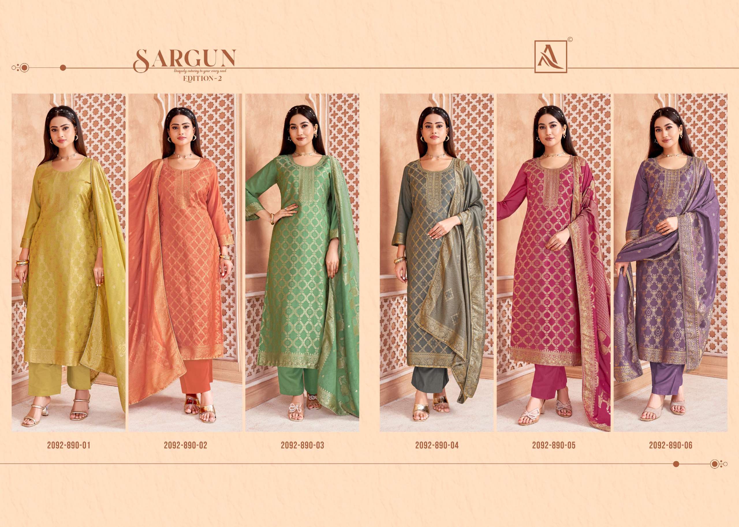 ALOK SUITS SARGUN VOL 2 MUSLIN JACQUARD DESIGNER WORK LADIES SUIT 