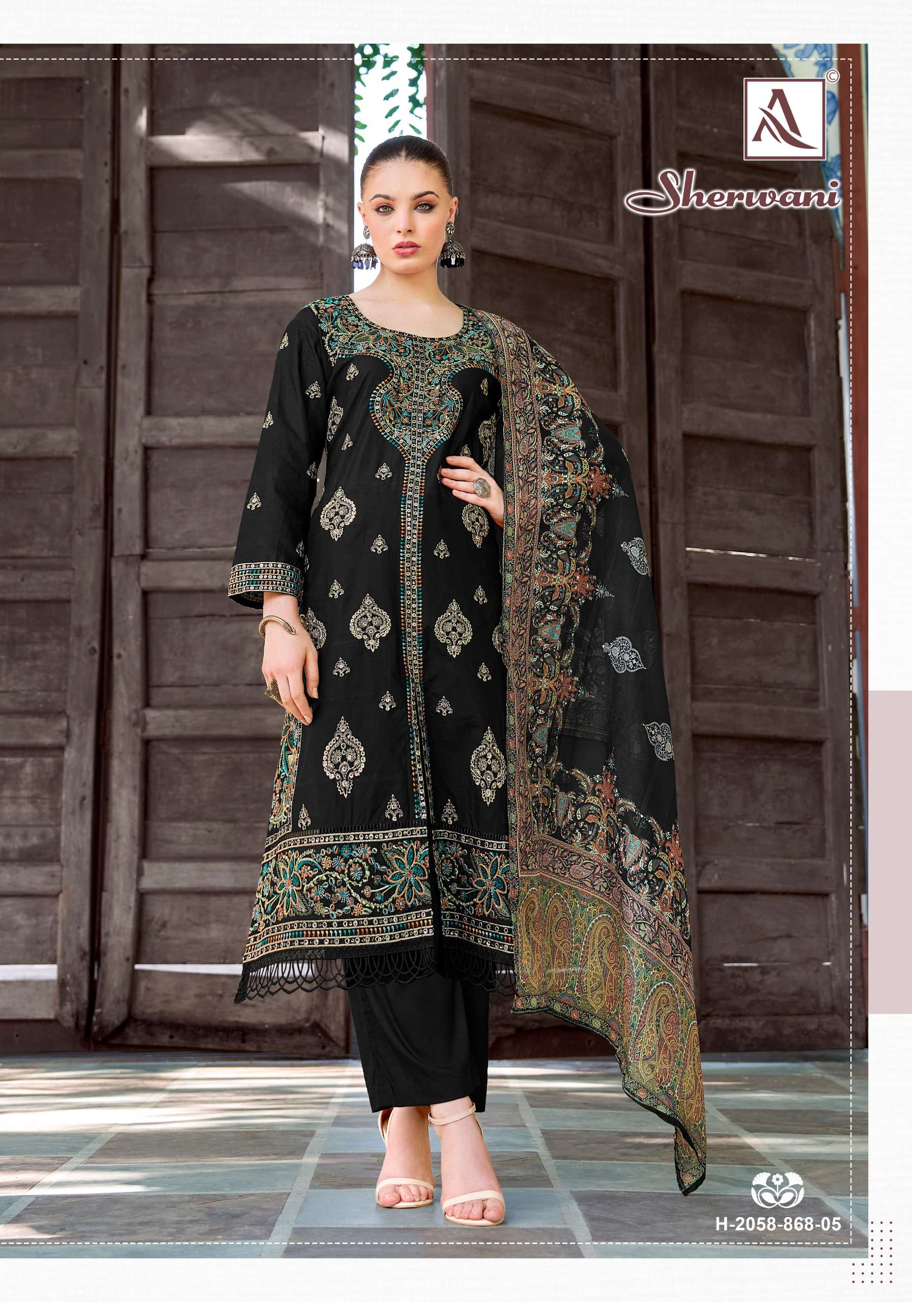 ALOK SUITS SHERWANI COTTON EMBROIDERY DESIGNER WORK LADIES SUIT