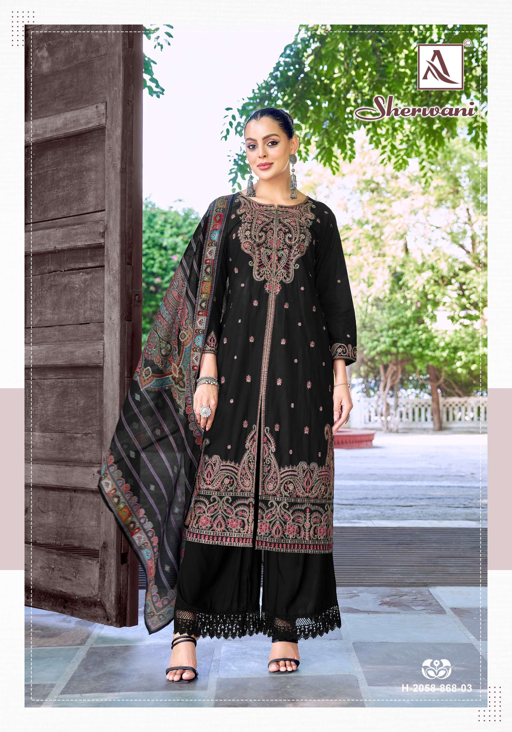 ALOK SUITS SHERWANI COTTON EMBROIDERY DESIGNER WORK LADIES SUIT