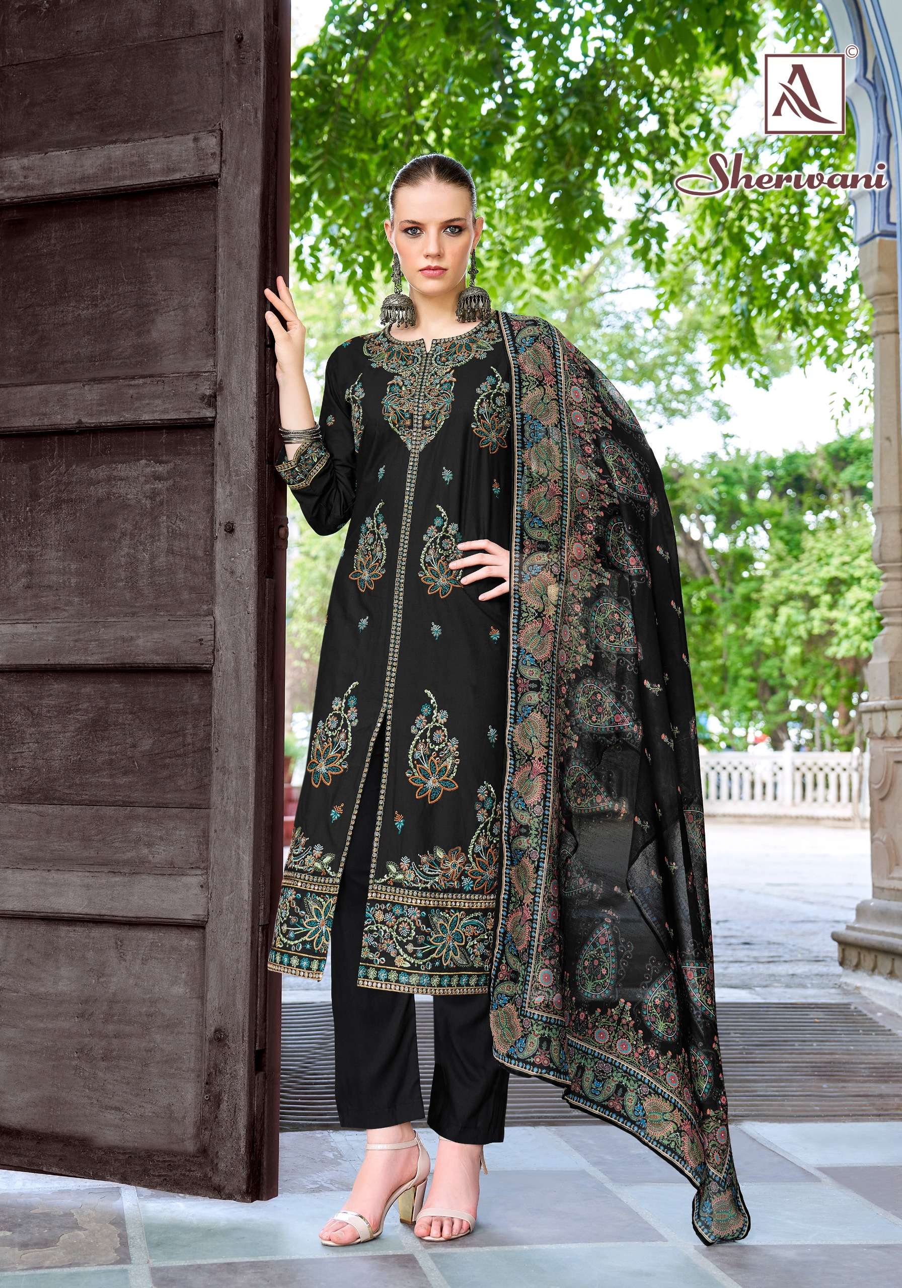 ALOK SUITS SHERWANI COTTON EMBROIDERY DESIGNER WORK LADIES SUIT