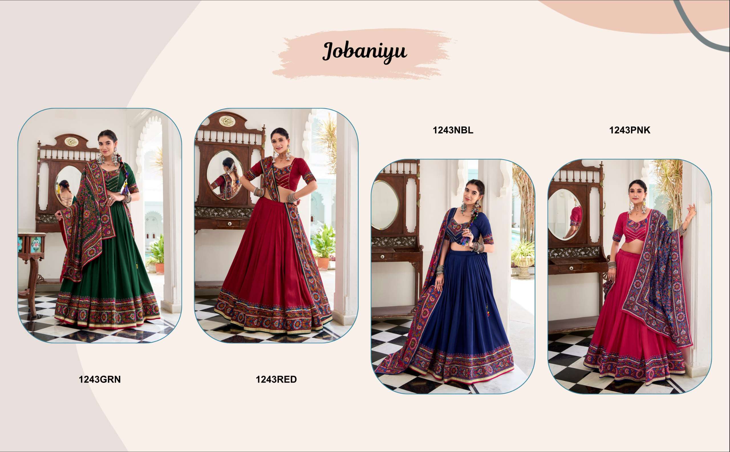 BANDHANI PALACE JOBANIYU 1243 TUSSER SILK GAMTHI PRINT EMBOSSED LEHENGA CHOLI SET
