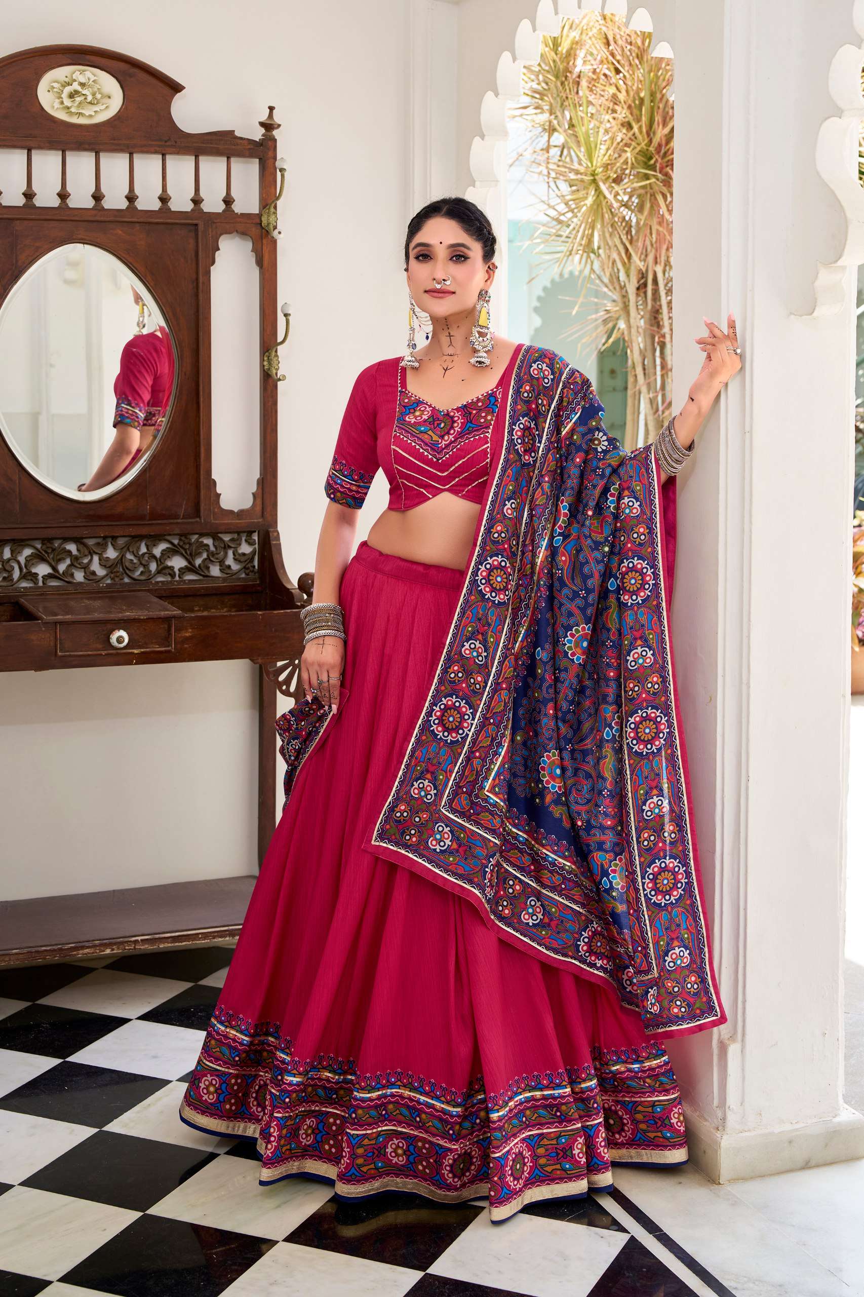BANDHANI PALACE JOBANIYU 1243 TUSSER SILK GAMTHI PRINT EMBOSSED LEHENGA CHOLI SET